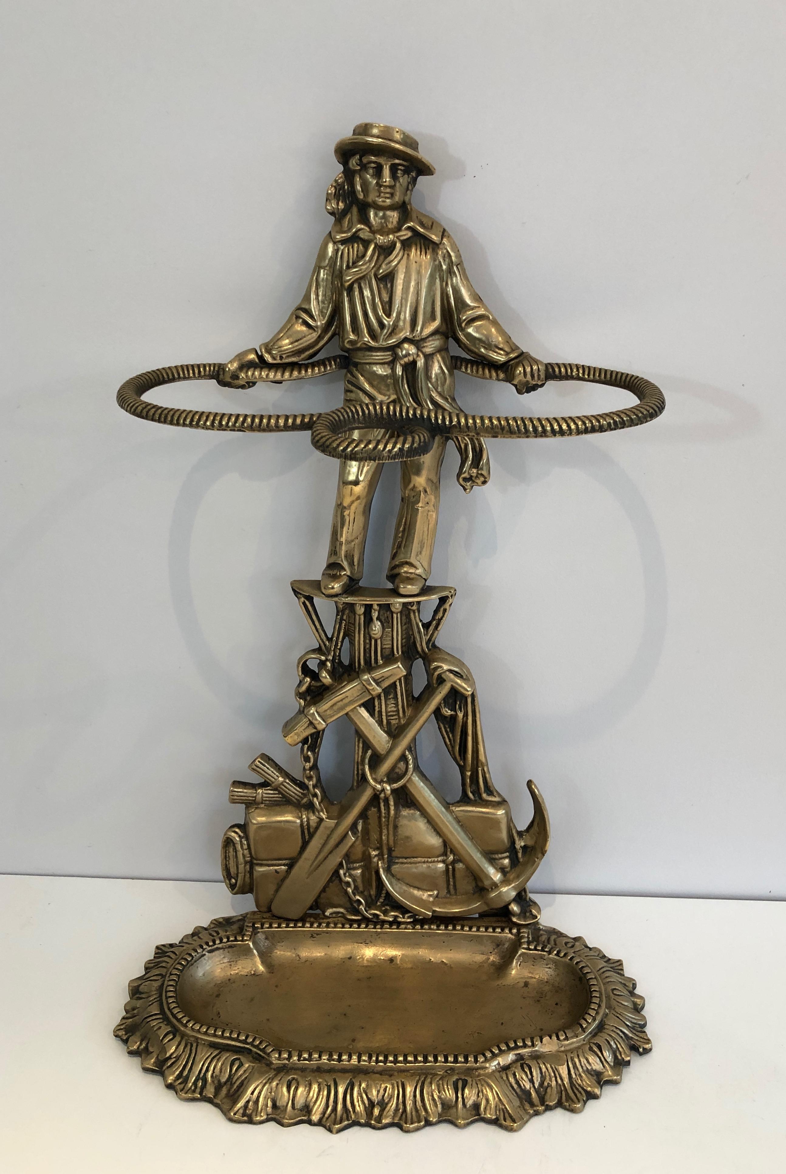Raro portaombrelli in bronzo con marinaio, francese, circa 1970 in vendita 12