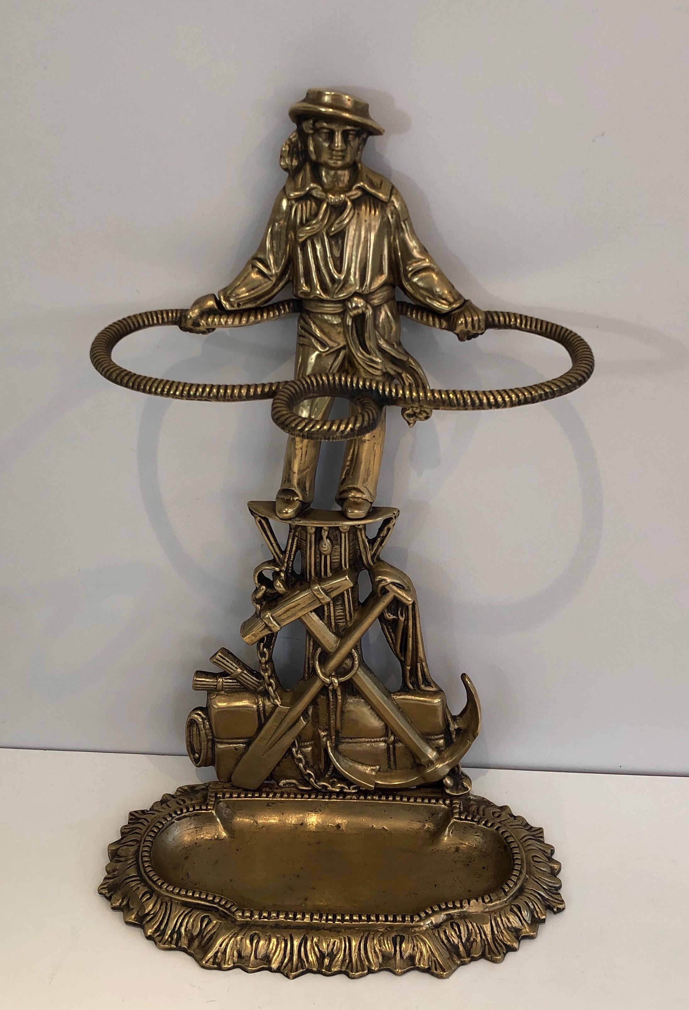 This rare umbrella stand showing a sailor is all made of braobnze. This is a French. work, circa 1970.