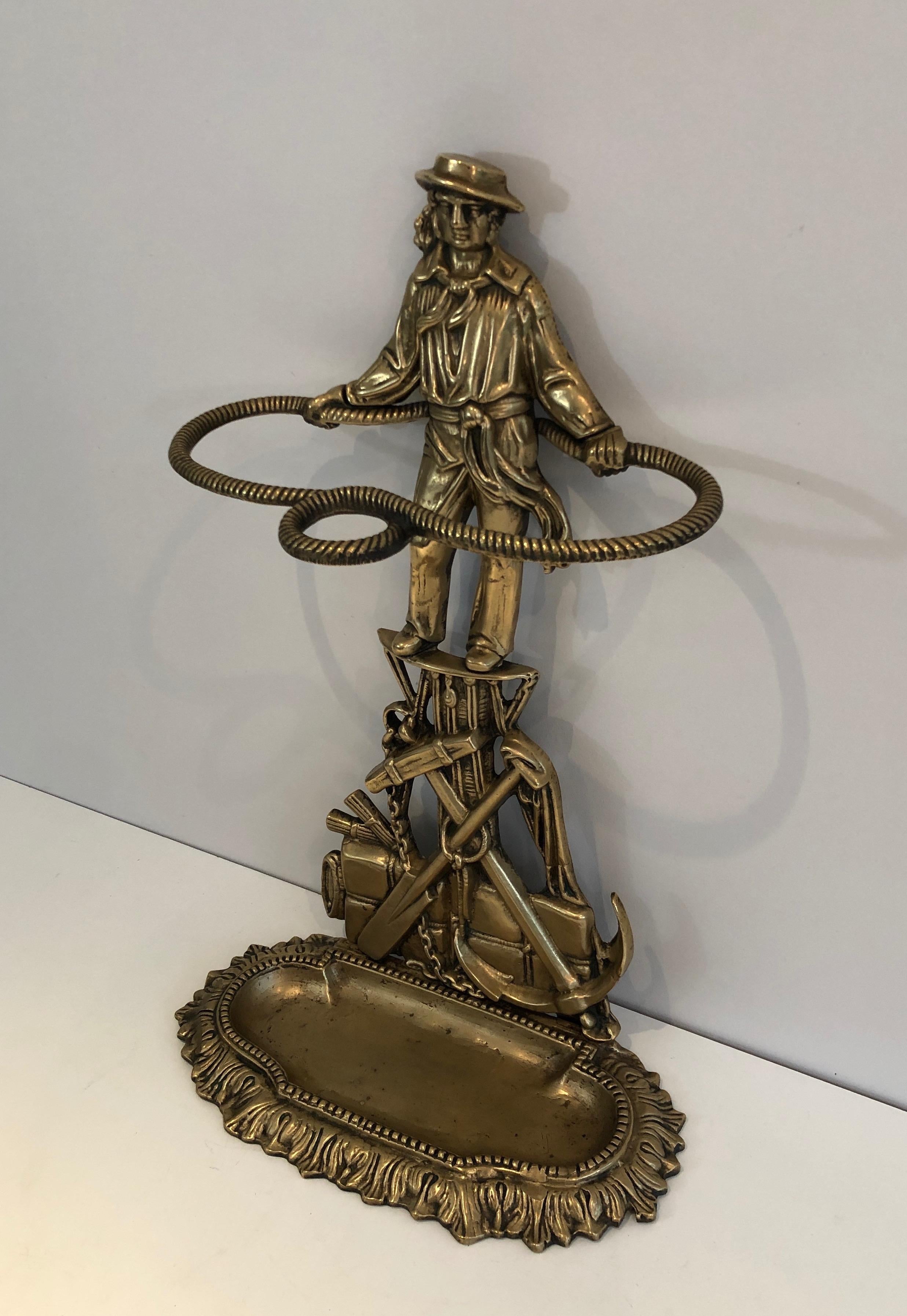 Neoclassico Raro portaombrelli in bronzo con marinaio, francese, circa 1970 in vendita