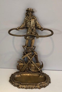 Rare Bronze Umbrella Stand Showing a Sailor. French Work. Circa 1900