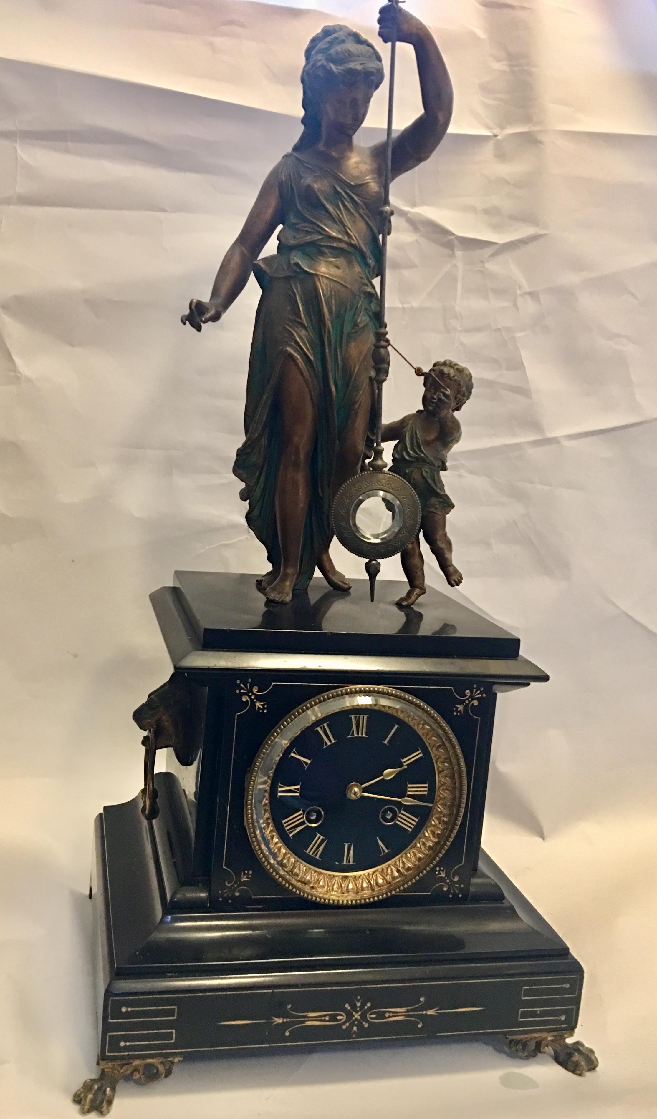 Rare Bronzed Late 19th Century Spelter Mystery Striking Clock by Samuel Marti 8