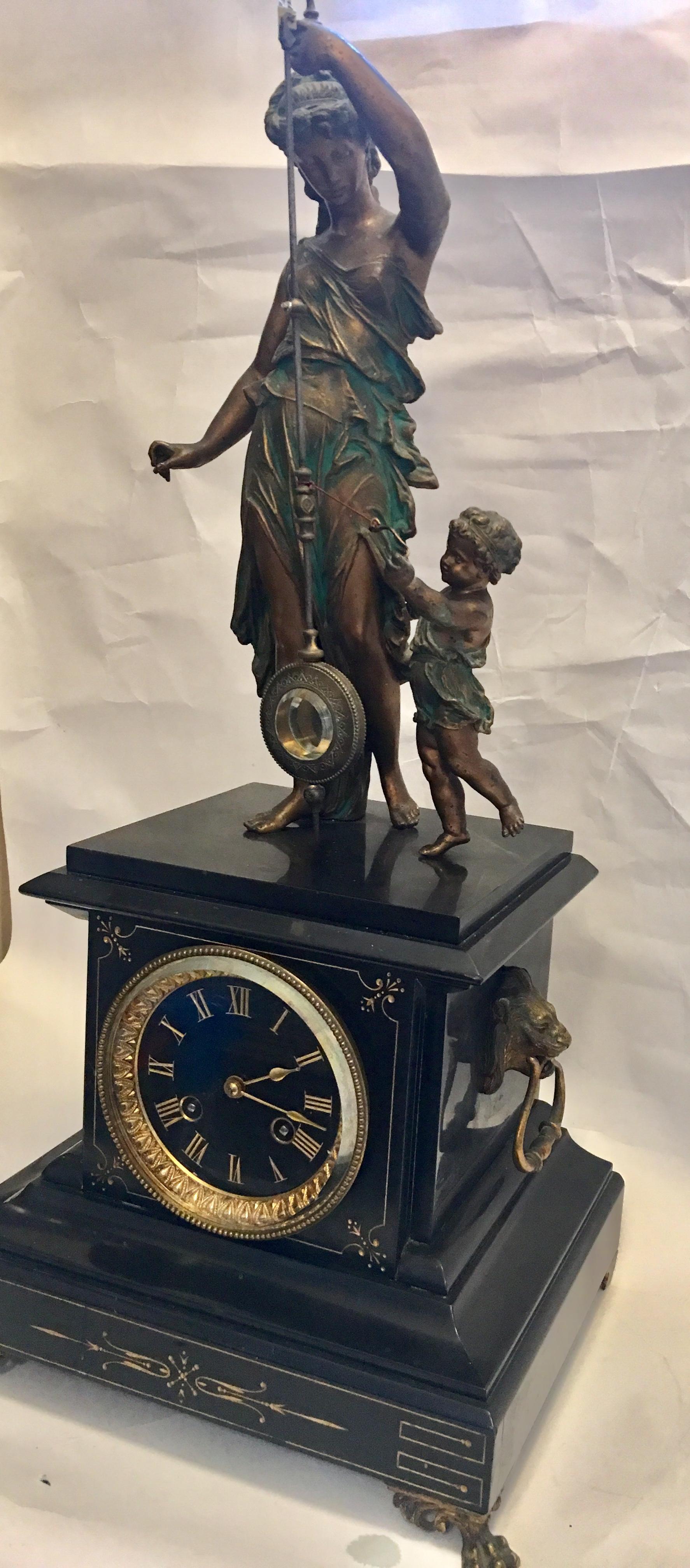 Rare Bronzed Late 19th Century Spelter Mystery Striking Clock by Samuel Marti 3