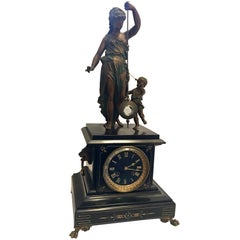 Rare Bronzed Late 19th Century Spelter Mystery Striking Clock by Samuel Marti