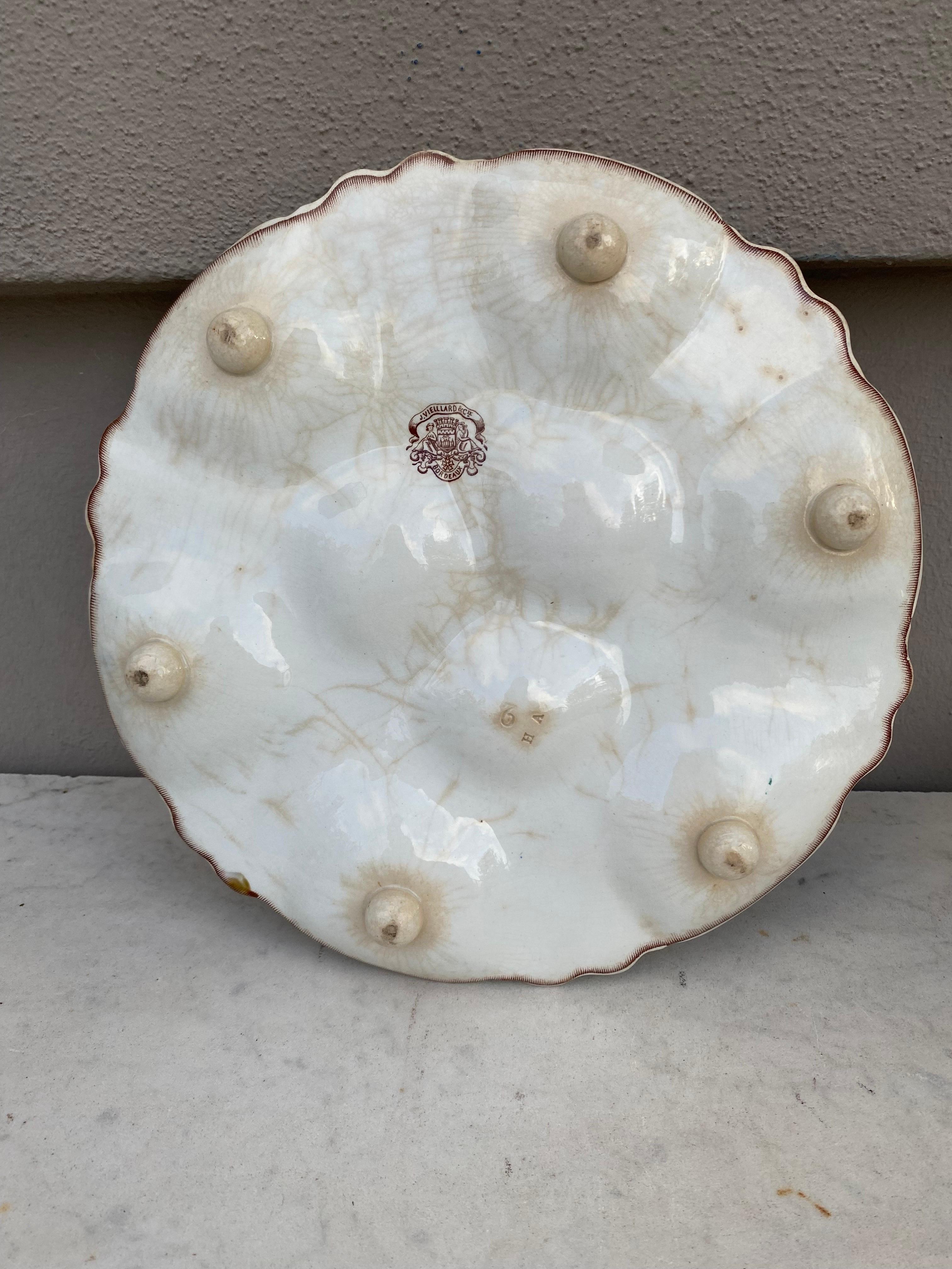 Mid-19th Century Rare Brown Faience 19th Century Oyster Plate Vieillard Bordeaux For Sale