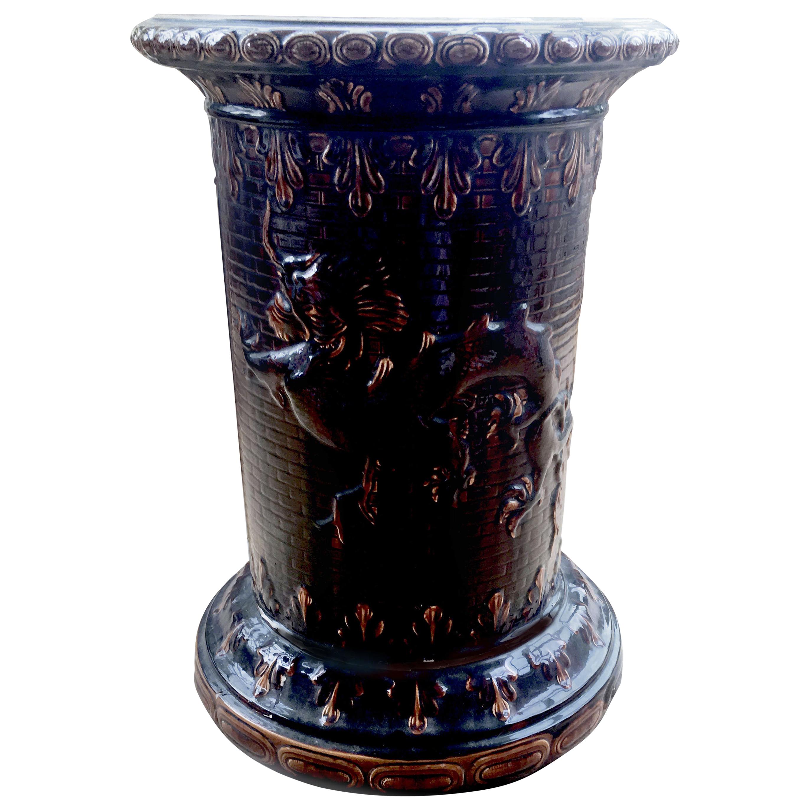 Rare Brown Glazed Majolica Dragon Pedestal circa 1890 after Christopher Dresser