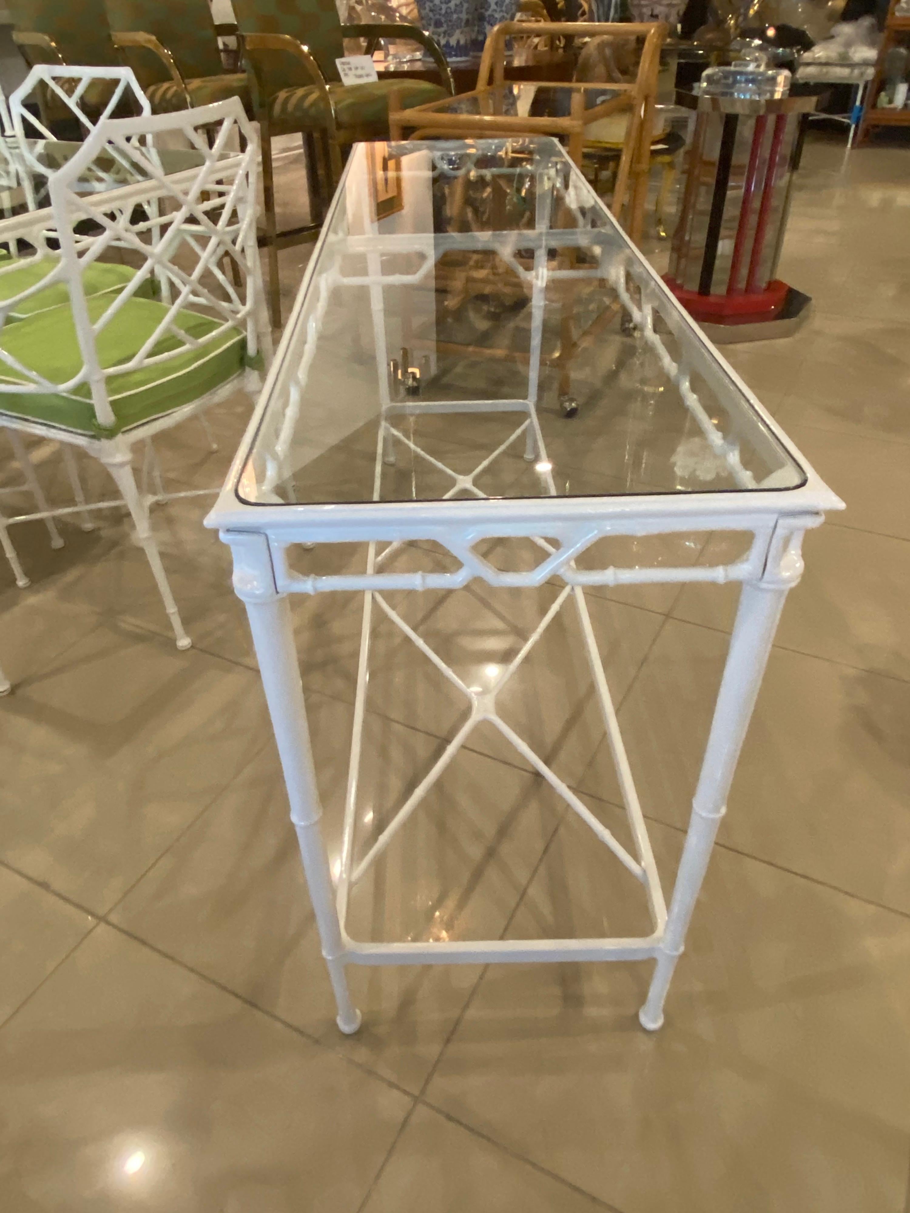 Rare Brown Jordan Calcutta Console Table Newly Powdercoated White & Glass In Excellent Condition In West Palm Beach, FL