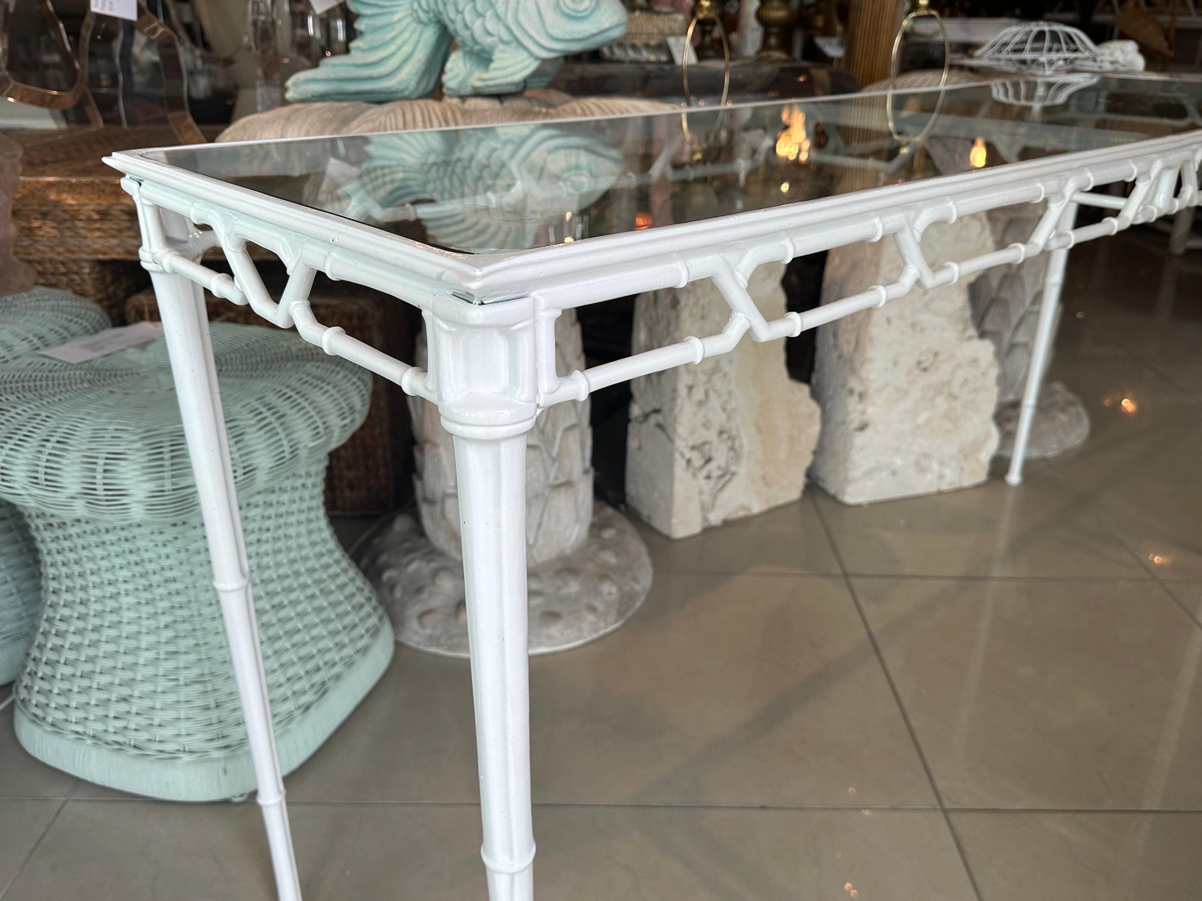 Rare Brown Jordan Calcutta Faux Bamboo Patio Console Table Newly Powder-coated 3