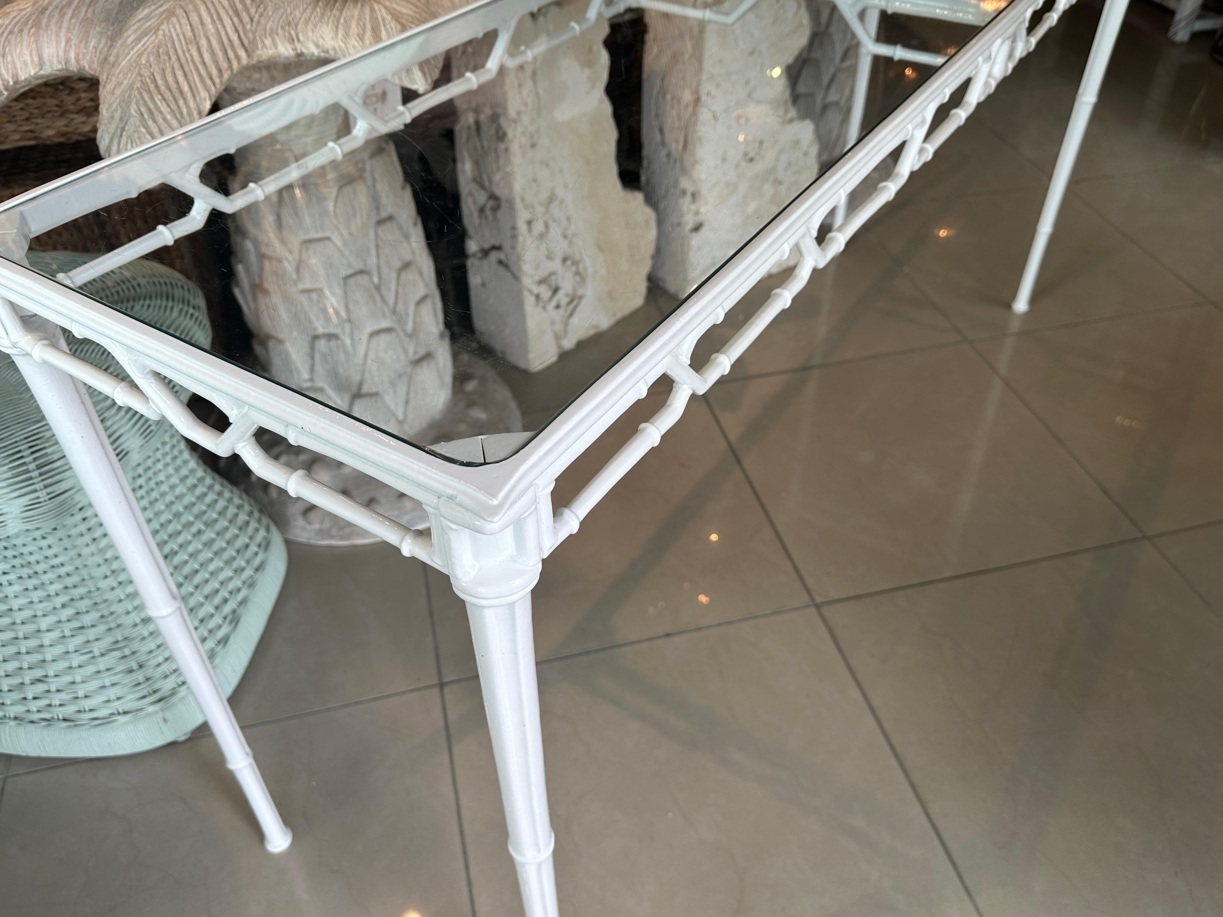 Rare Brown Jordan Calcutta Faux Bamboo Patio Console Table Newly Powder-coated 4