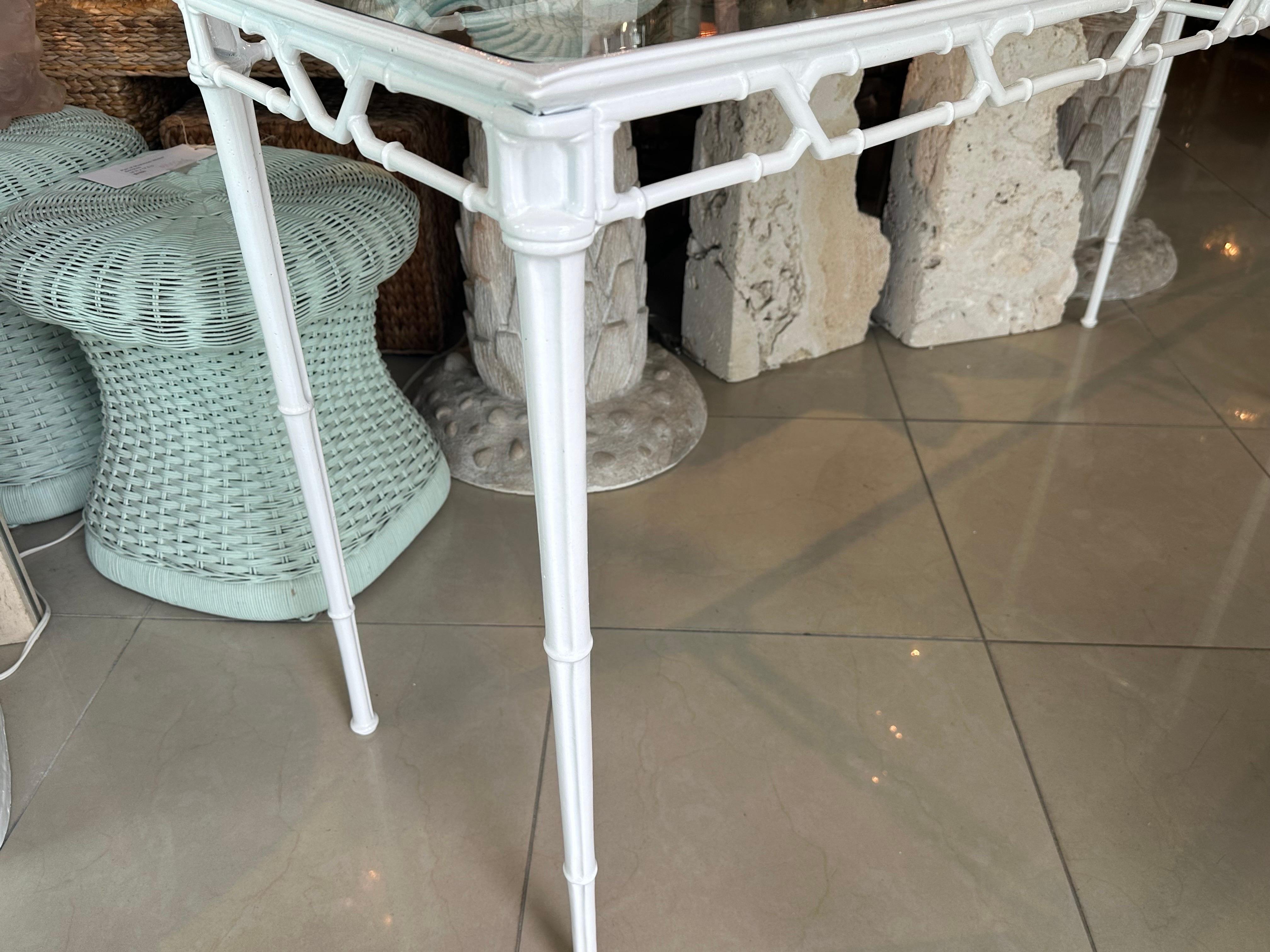 Rare Brown Jordan Calcutta Faux Bamboo Patio Console Table Newly Powder-coated 5