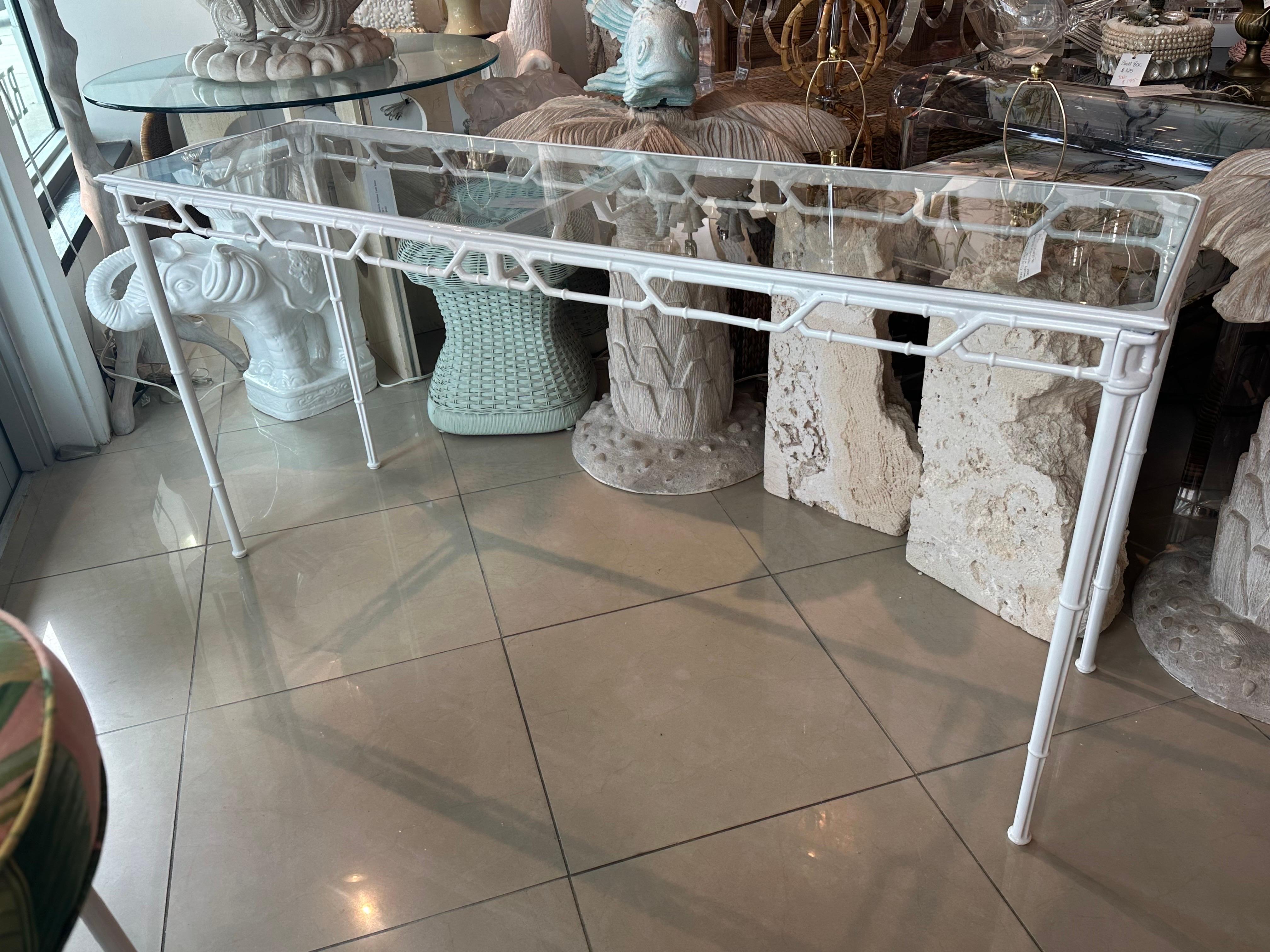 Rare Brown Jordan Calcutta Faux Bamboo Patio Console Table Newly Powder-coated 7