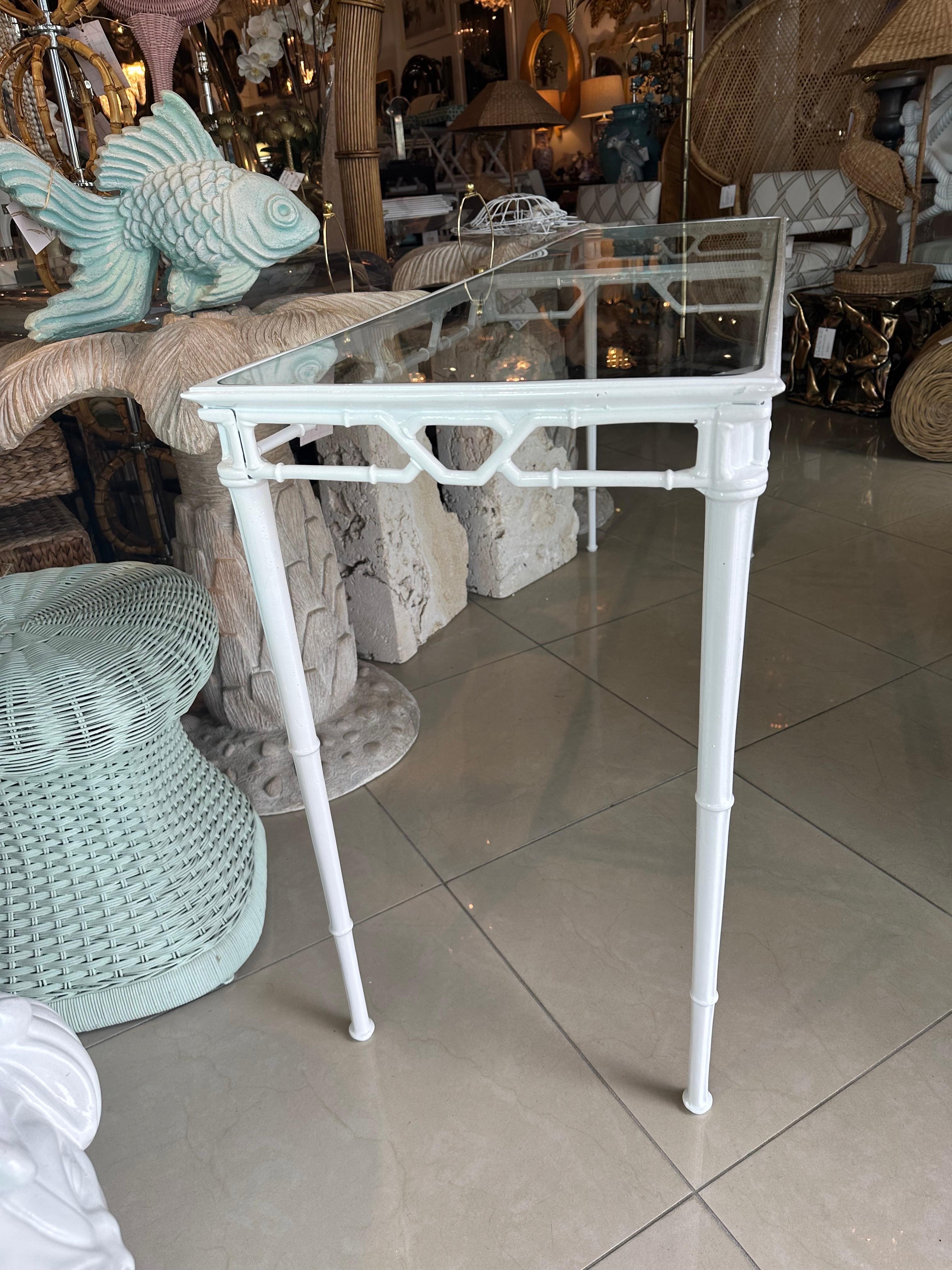 Hollywood Regency Rare Brown Jordan Calcutta Faux Bamboo Patio Console Table Newly Powder-coated