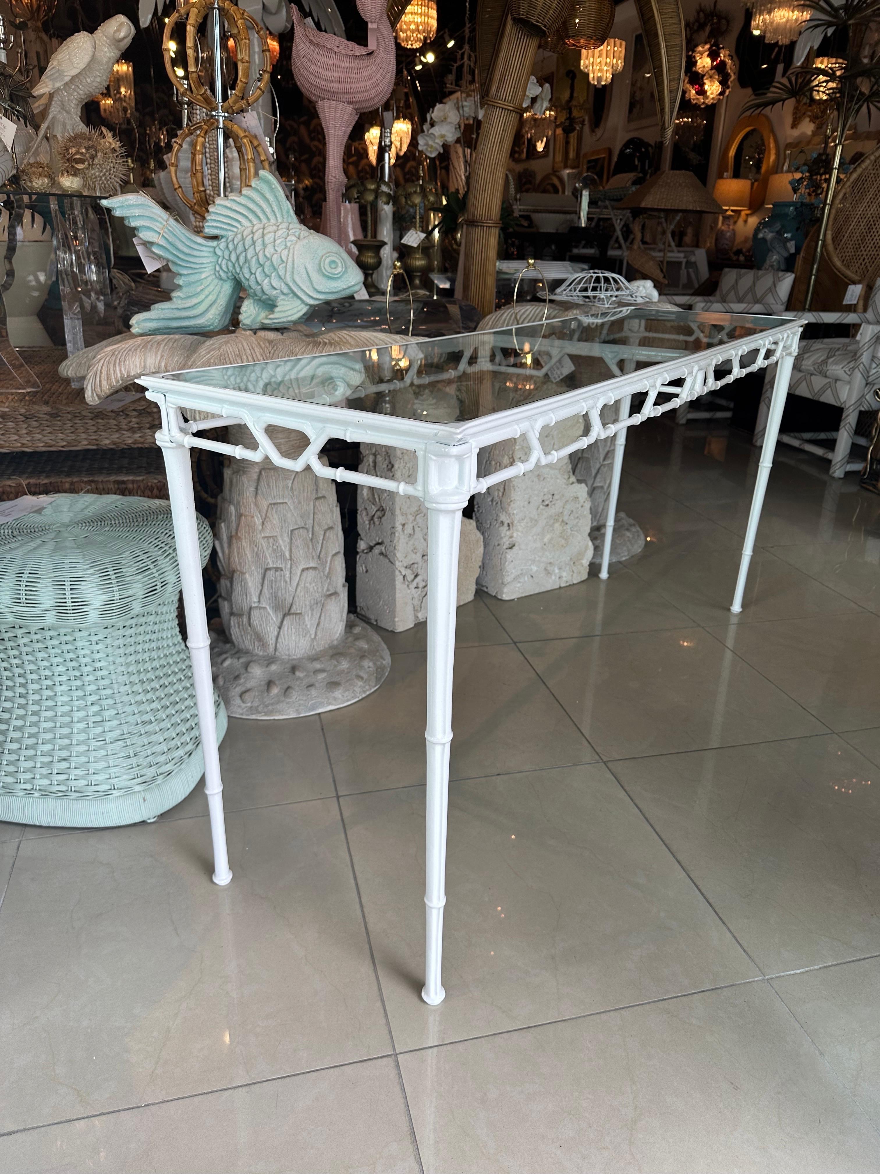 American Rare Brown Jordan Calcutta Faux Bamboo Patio Console Table Newly Powder-coated