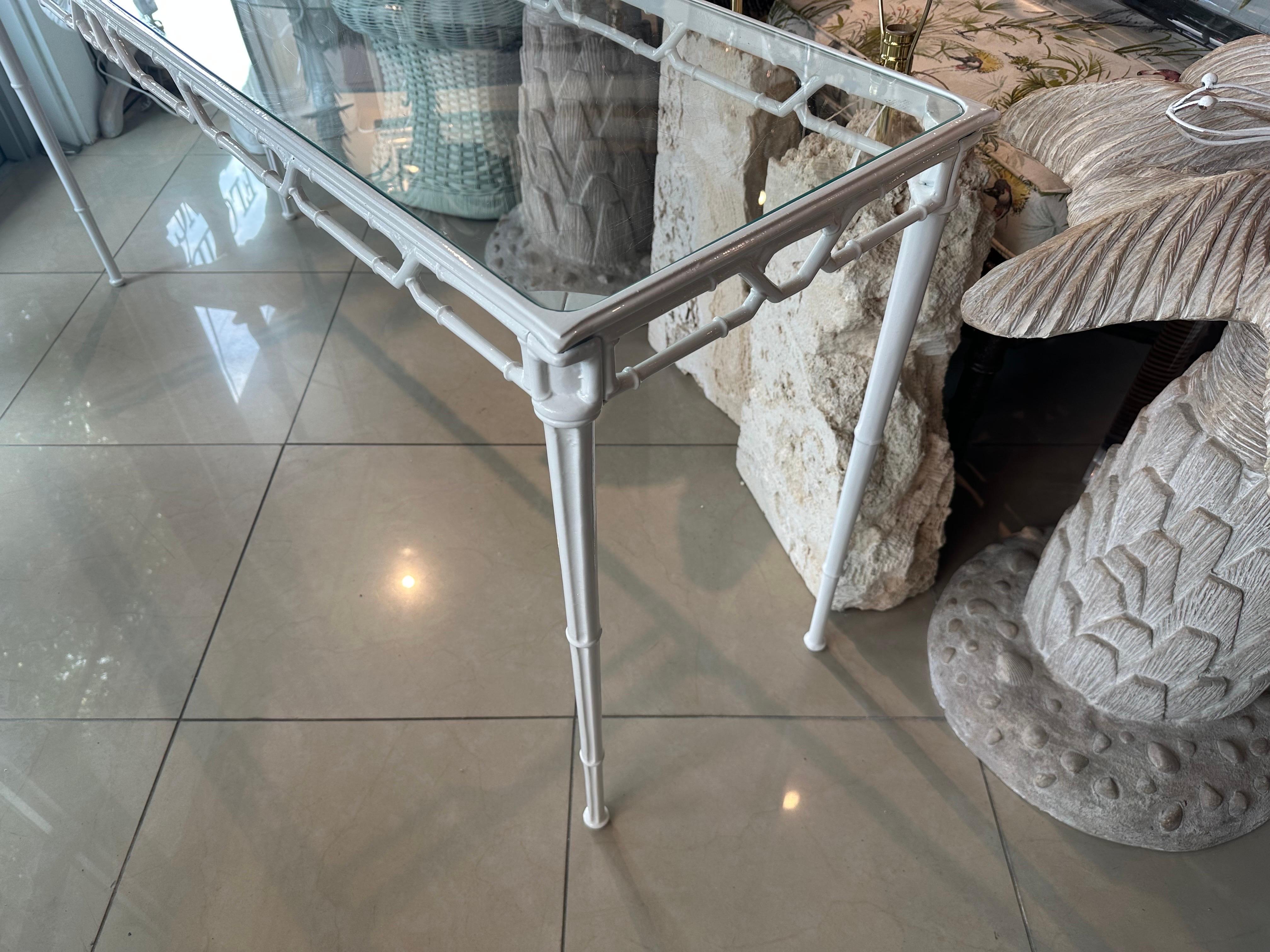 Rare Brown Jordan Calcutta Faux Bamboo Patio Console Table Newly Powder-coated In Good Condition In West Palm Beach, FL
