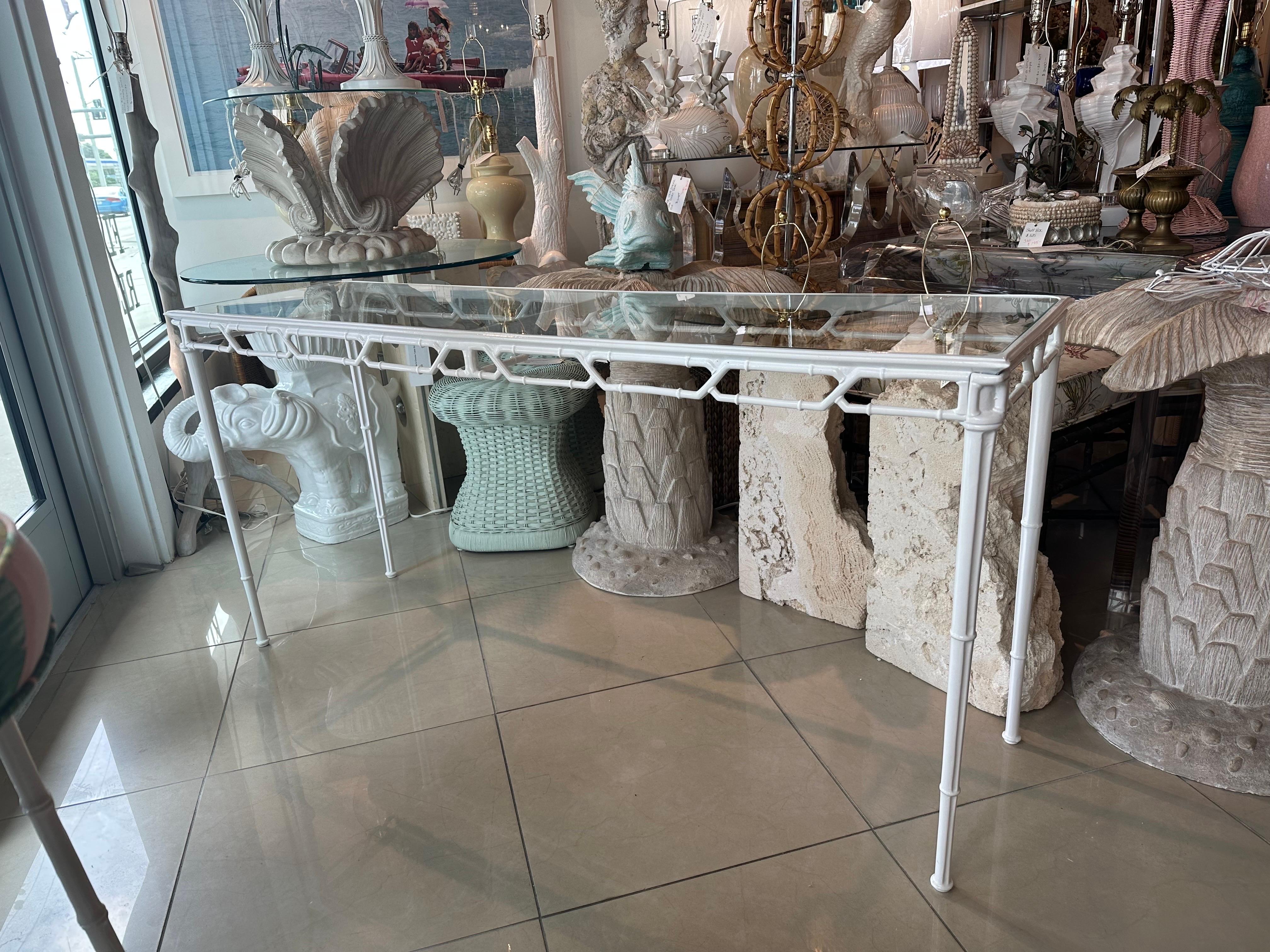 Late 20th Century Rare Brown Jordan Calcutta Faux Bamboo Patio Console Table Newly Powder-coated