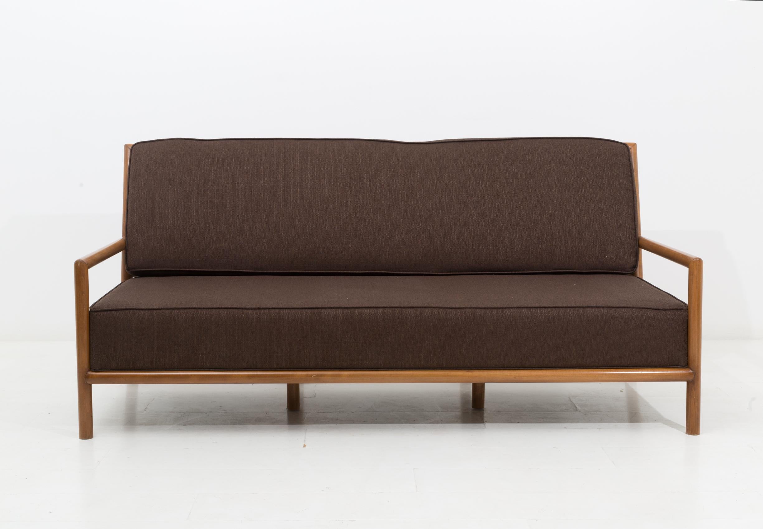 Mid-Century Modern Rare Brown Sofa by T.H. Robsjohn-Gibbings in Walnut Wood, 1950s