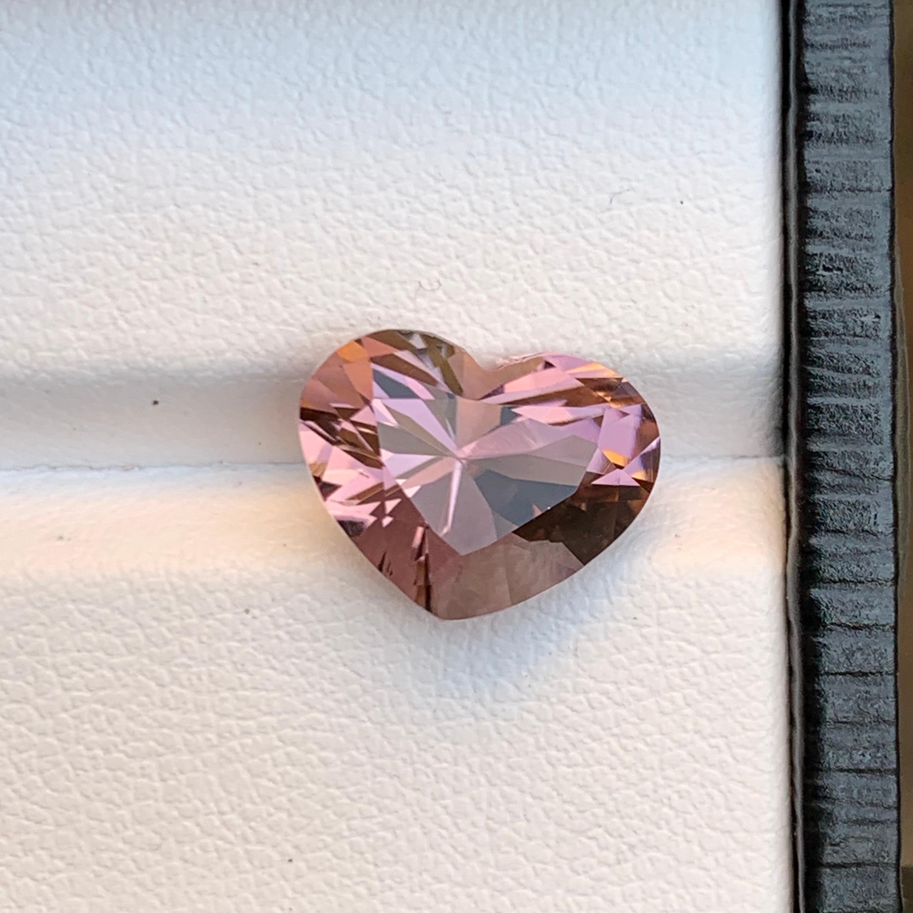 Rare Brownish Peachy Pink Hue Natural Tourmaline Gemstone, 4.95 Ct Heart Shape  For Sale 4
