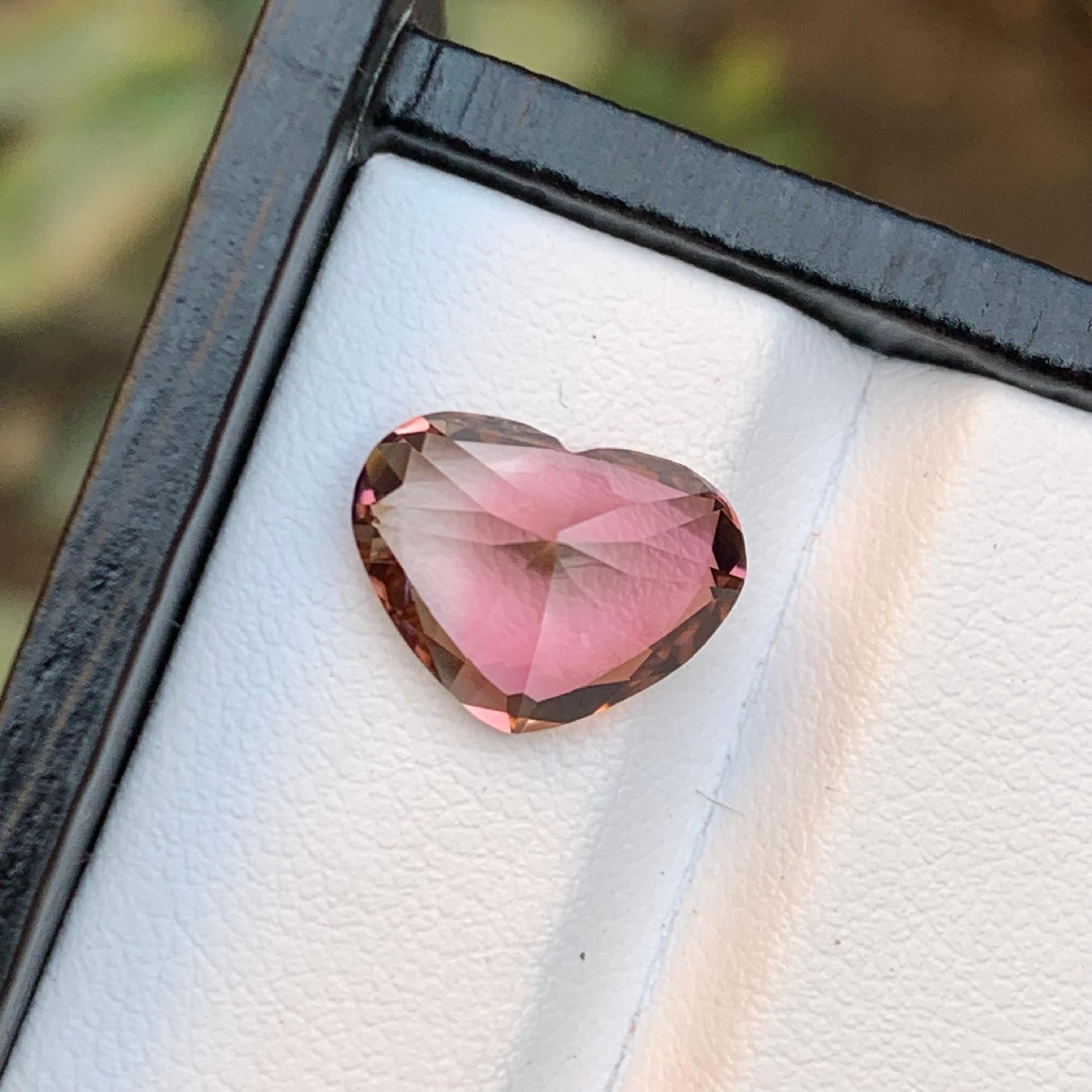 Contemporary Rare Brownish Peachy Pink Hue Natural Tourmaline Gemstone, 4.95 Ct Heart Shape  For Sale
