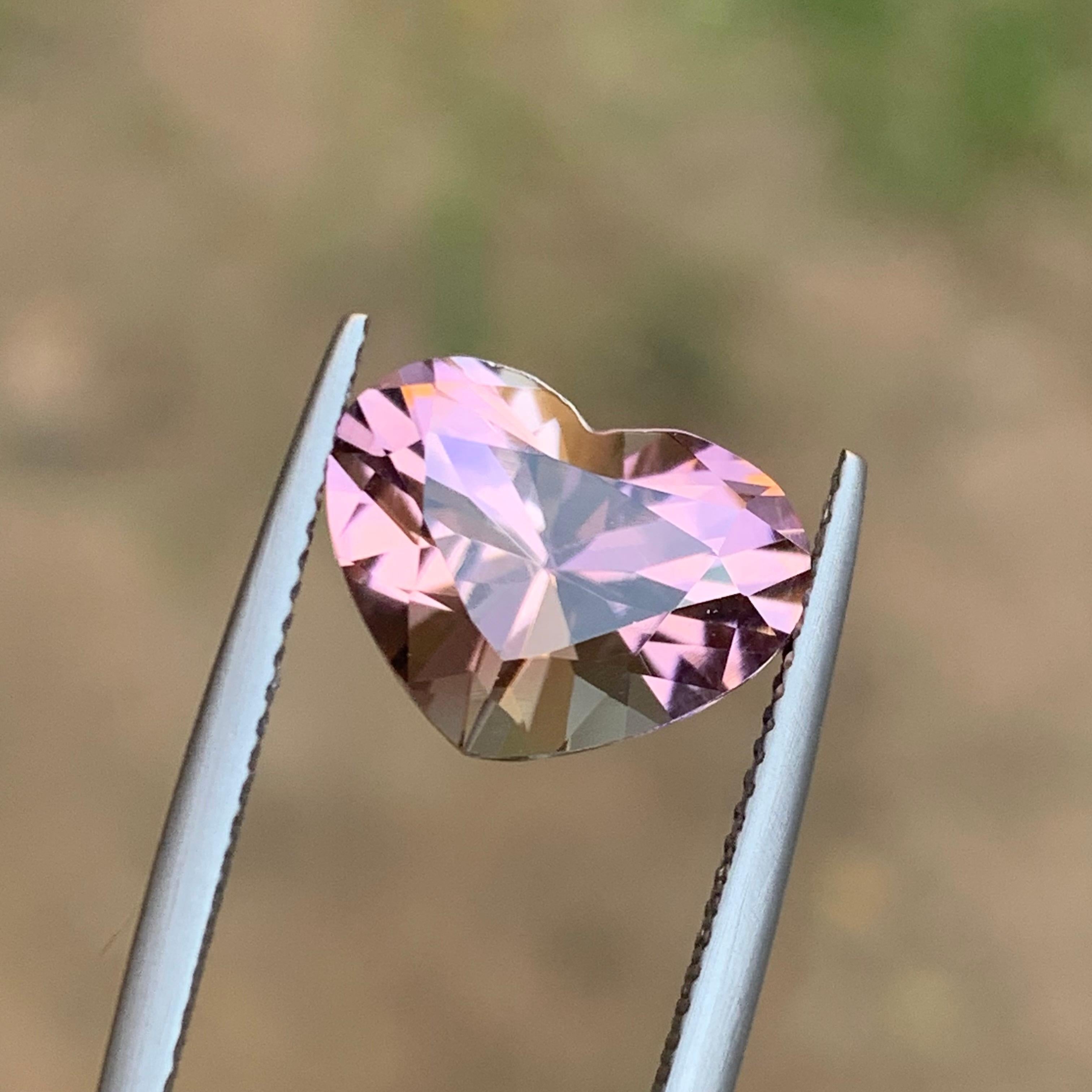 Women's or Men's Rare Brownish Peachy Pink Hue Natural Tourmaline Gemstone, 4.95 Ct Heart Shape  For Sale
