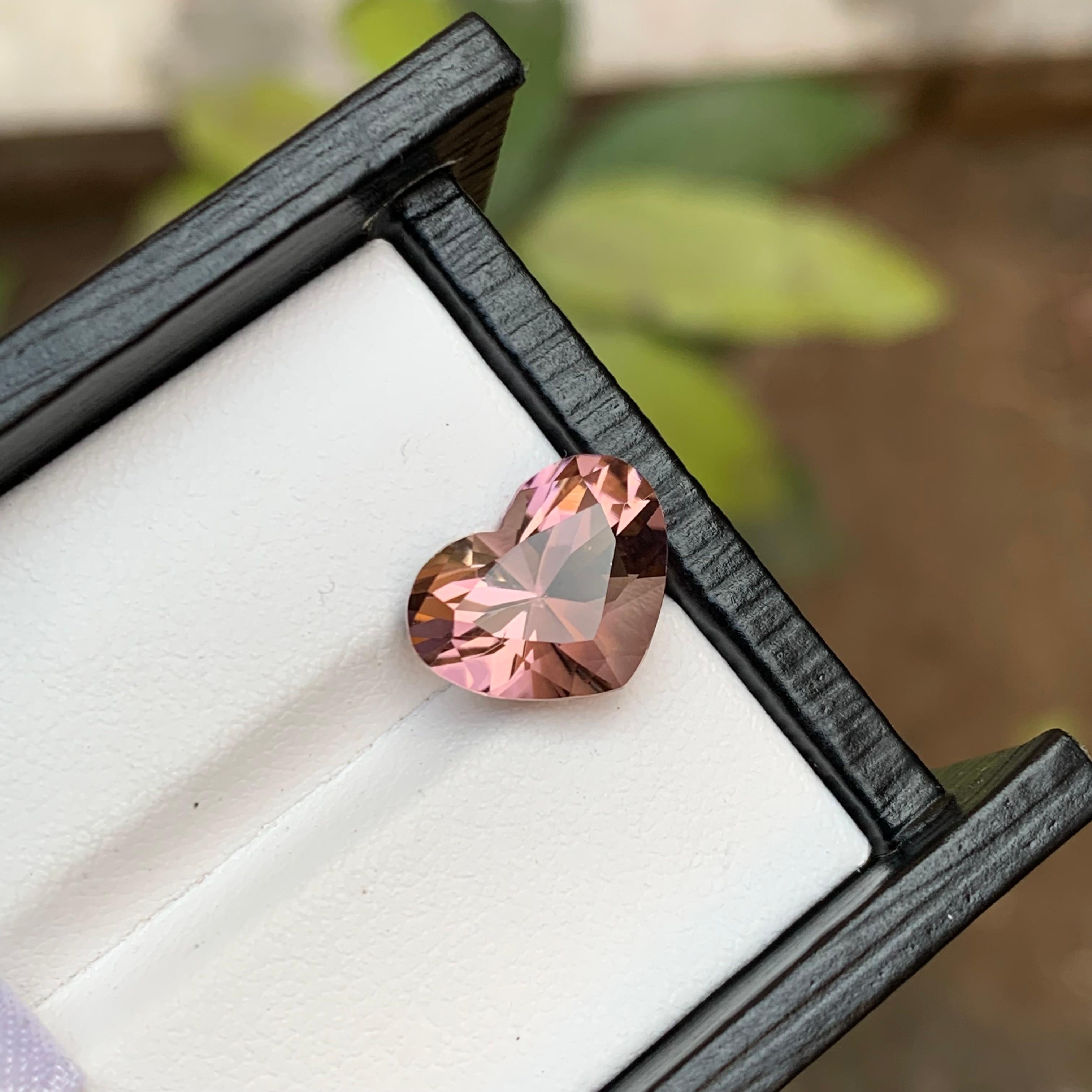 Rare Brownish Peachy Pink Hue Natural Tourmaline Gemstone, 4.95 Ct Heart Shape  For Sale 1