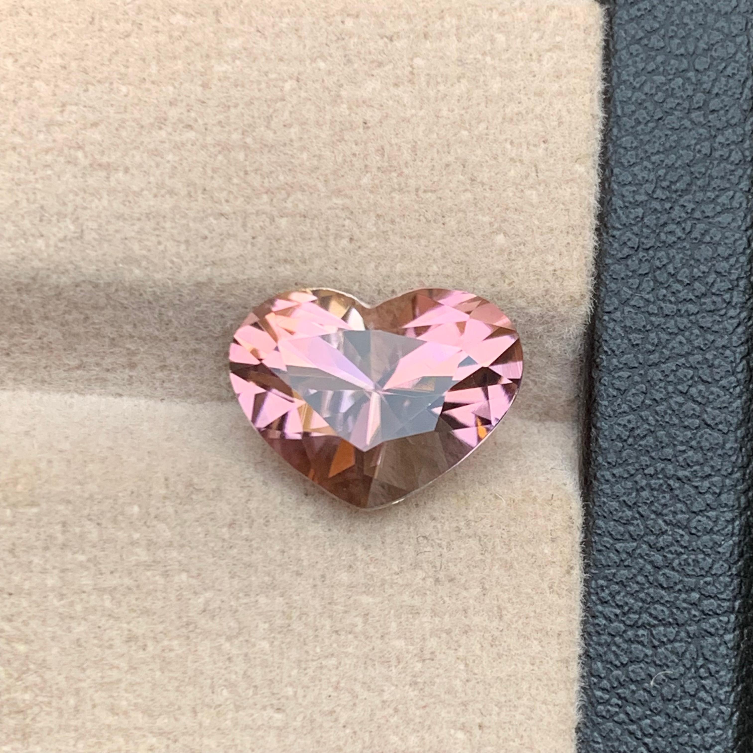 Rare Brownish Peachy Pink Hue Natural Tourmaline Gemstone, 4.95 Ct Heart Shape  For Sale 2