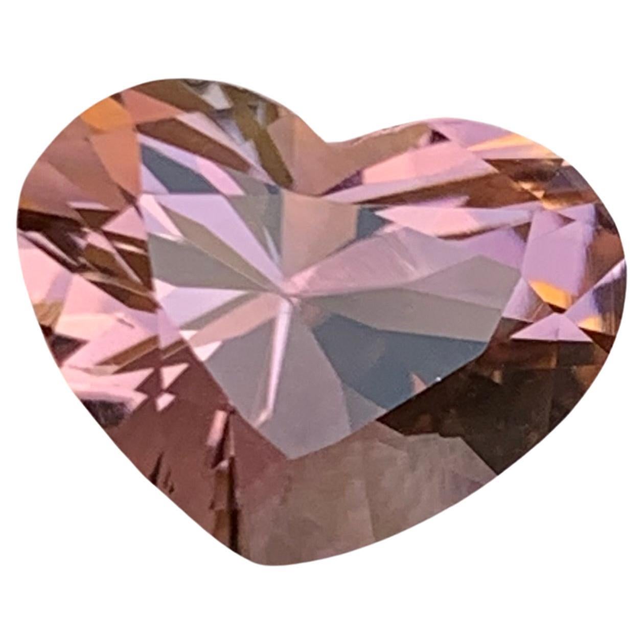 Rare Brownish Peachy Pink Hue Natural Tourmaline Gemstone, 4.95 Ct Heart Shape 