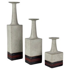 Rare Bruno Gambone Ceramic Monofiore Vase Trio, Italy – Mid-20th Century Rare Bruno Gambone Ceramic Monofiore Vase Trio, Italy – Mid-20th Century