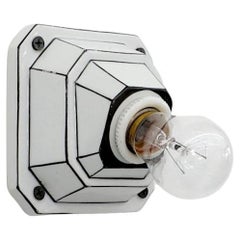 Rare Brunquell Art Deco White Ceramic Wall Mount Socket Sconce with Black Edges