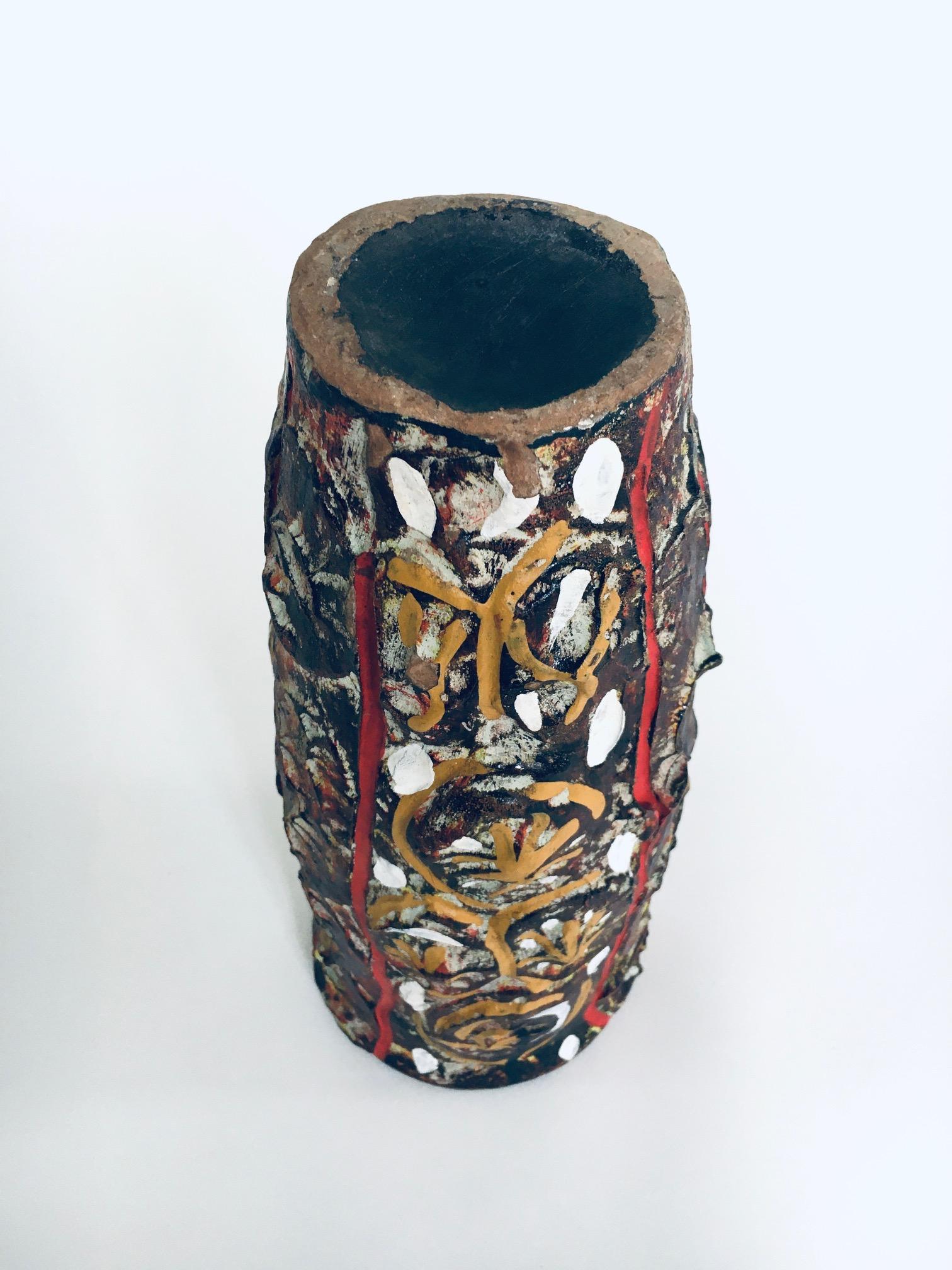 RARE Brutalist Design Art Pottery Studio Painted Vase, Belgium 1960's For Sale 5