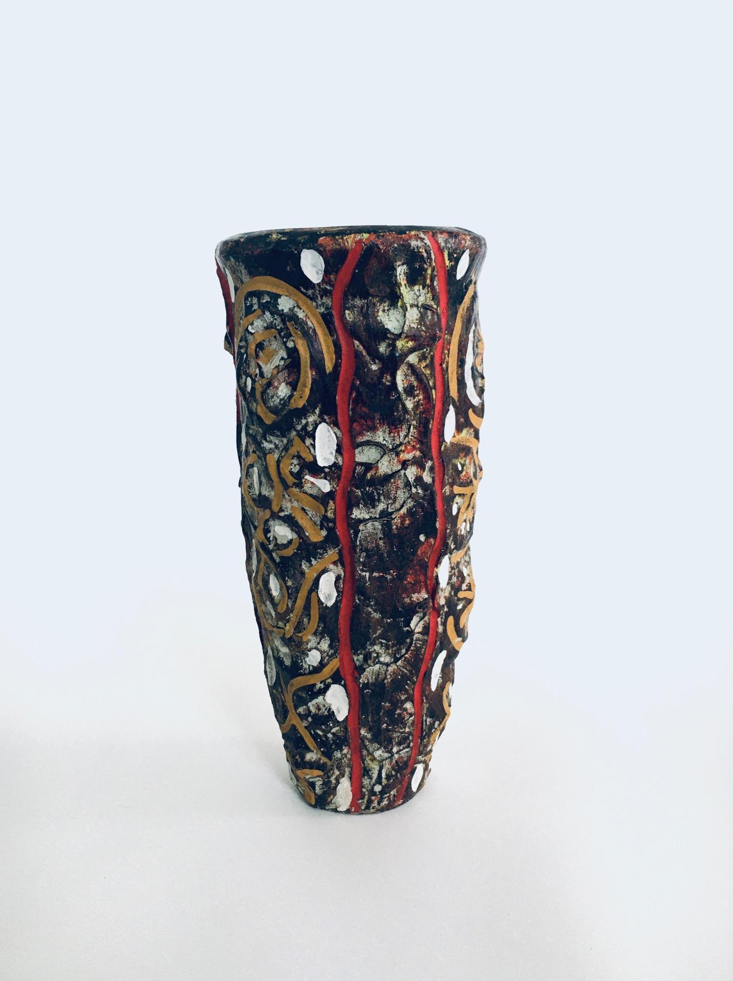 RARE Brutalist Design Art Pottery Studio Painted Vase, Belgium 1960's In Good Condition For Sale In Oud-Turnhout, VAN