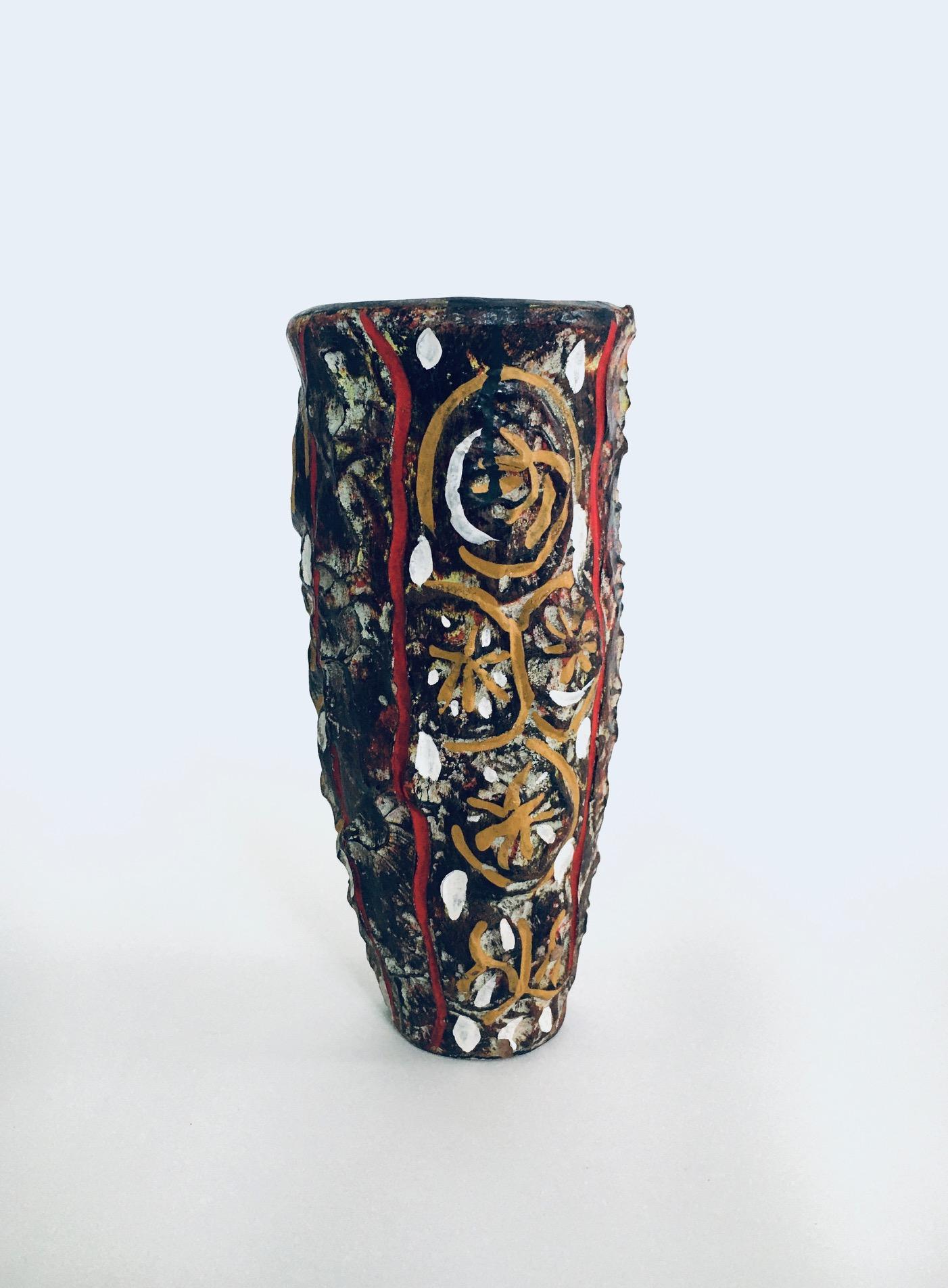 Mid-20th Century RARE Brutalist Design Art Pottery Studio Painted Vase, Belgium 1960's For Sale