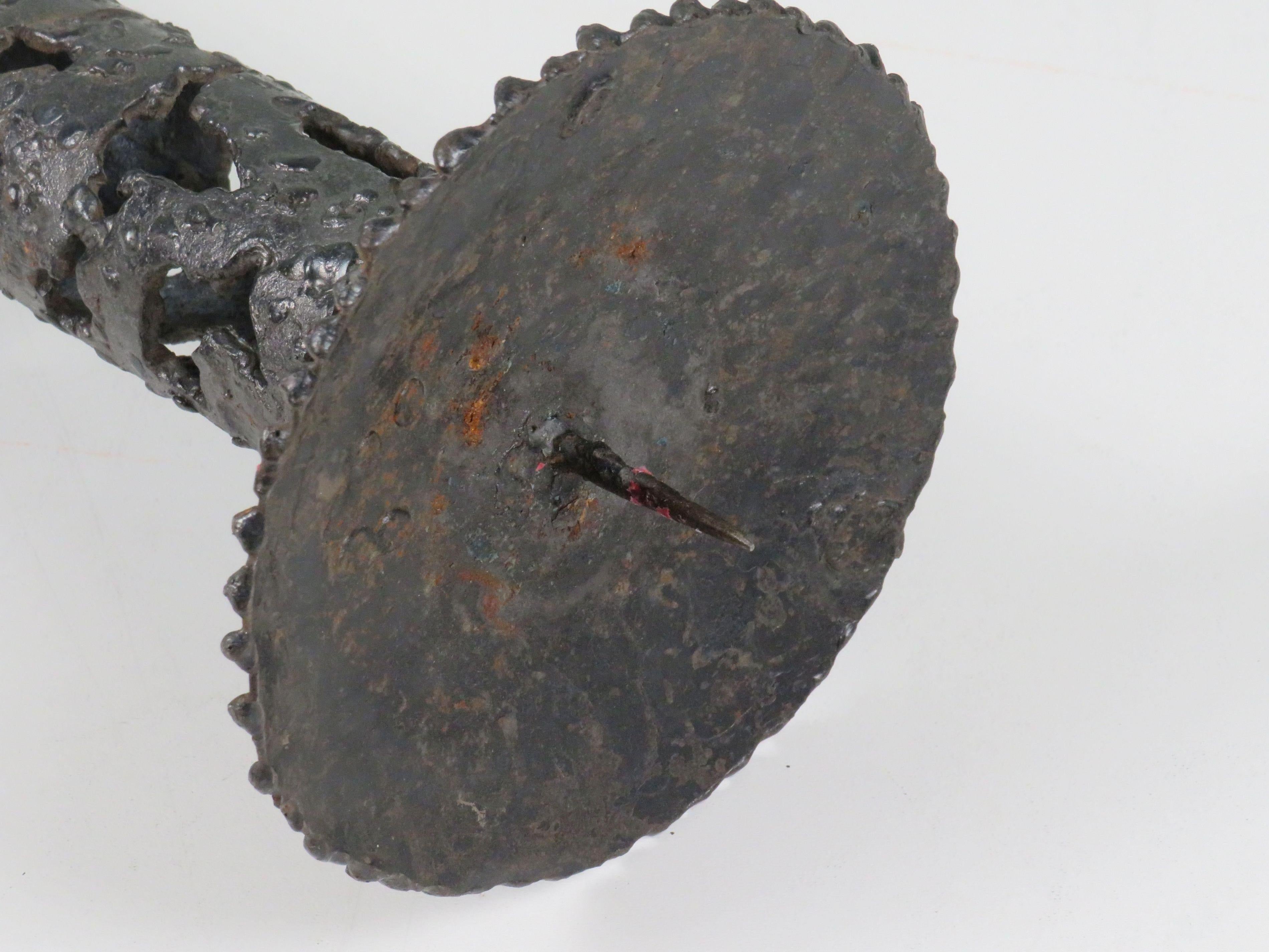 Rare Brutalist Iron Candleholder, Hand-Forged European Design, 1960s For Sale 5