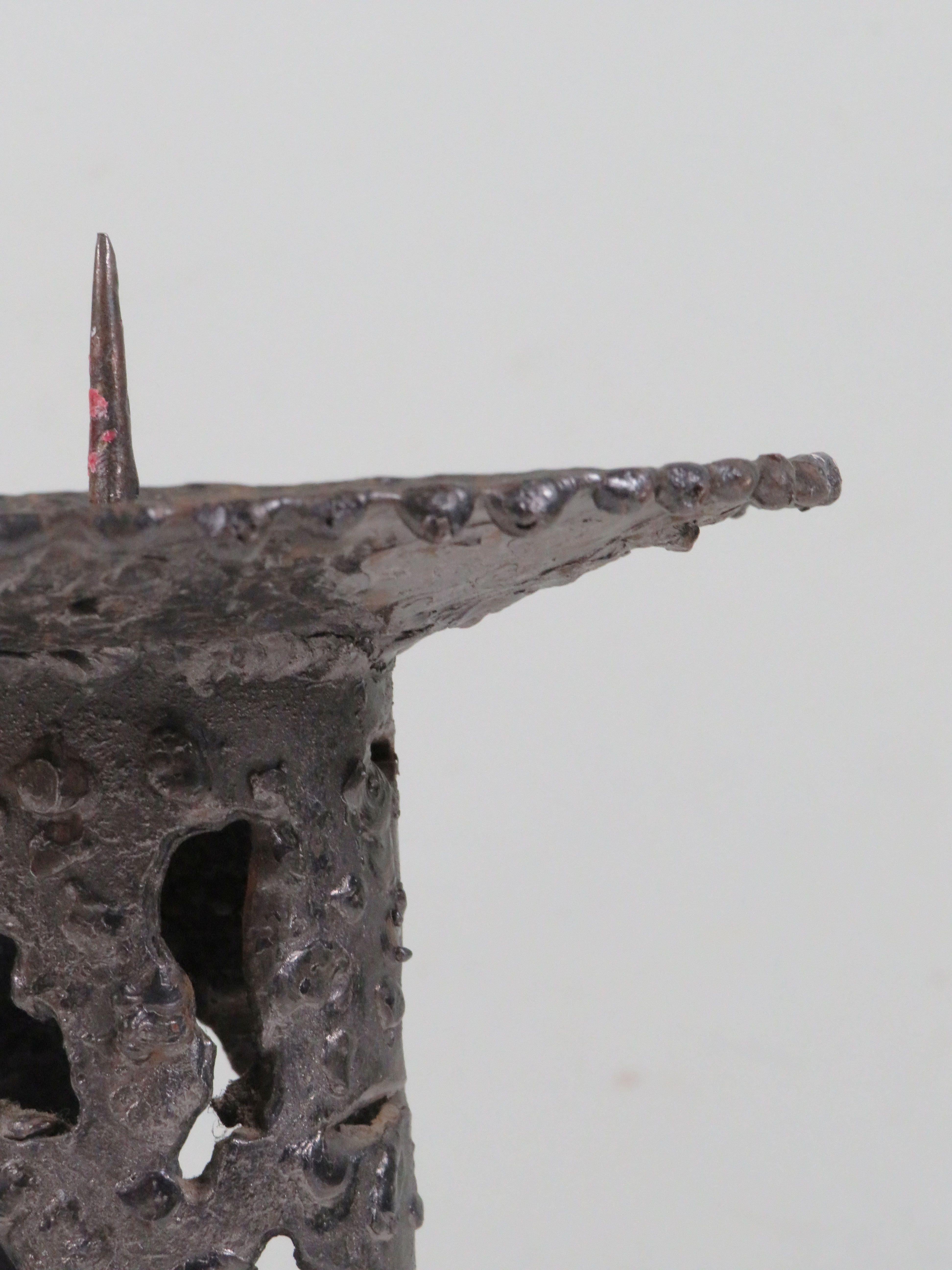 Rare Brutalist Iron Candleholder, Hand-Forged European Design, 1960s For Sale 6