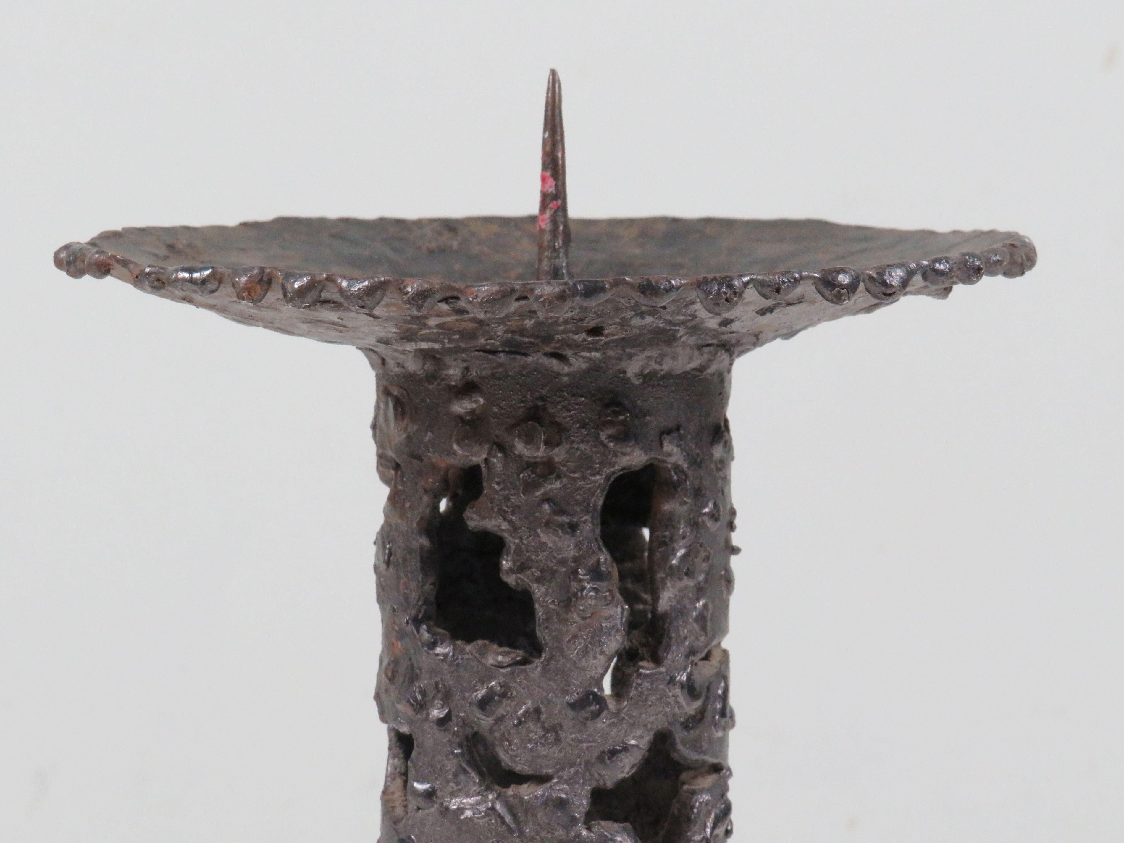 20th Century Rare Brutalist Iron Candleholder, Hand-Forged European Design, 1960s For Sale