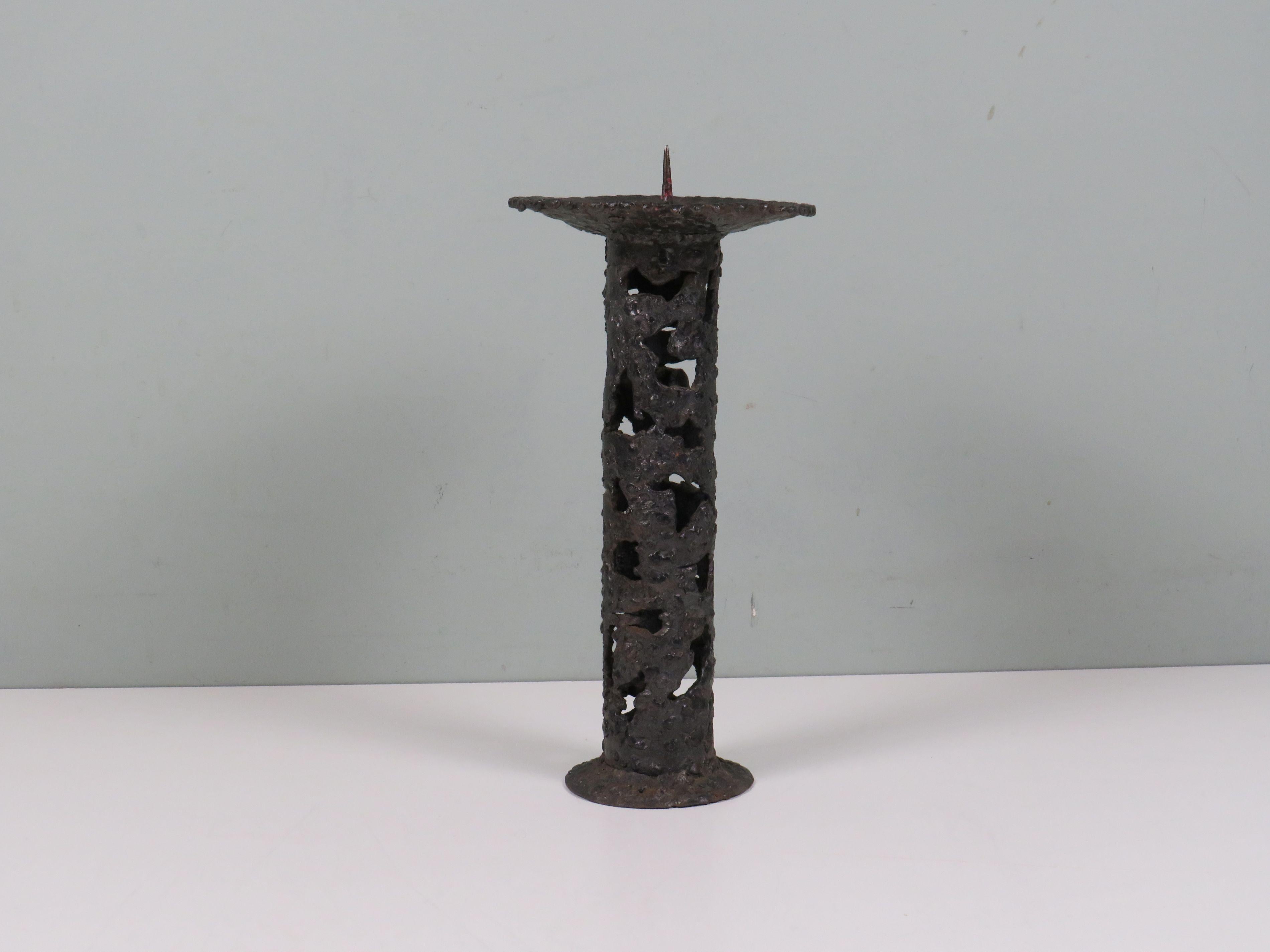 Rare Brutalist Iron Candleholder, Hand-Forged European Design, 1960s For Sale 2