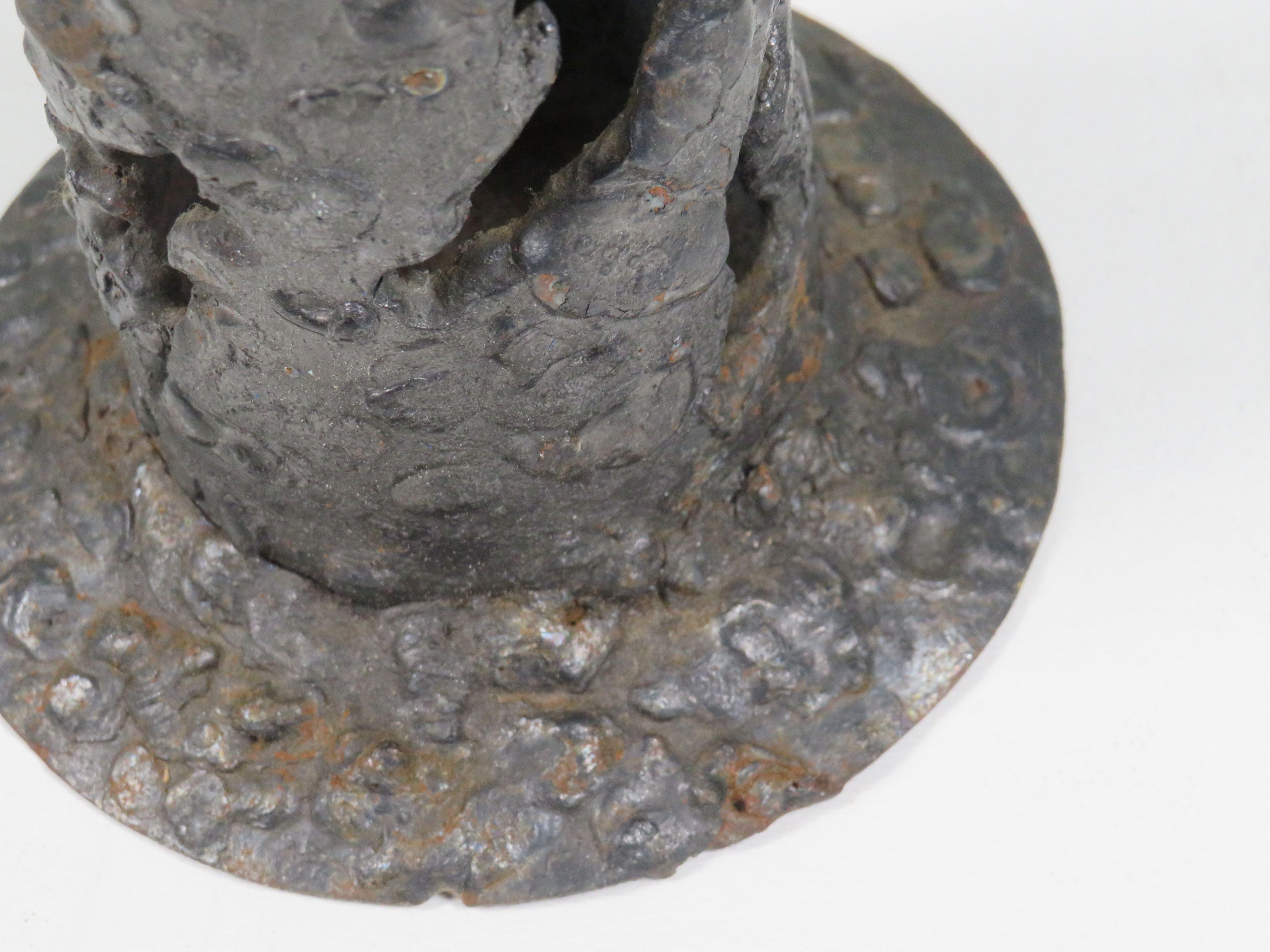 Rare Brutalist Iron Candleholder, Hand-Forged European Design, 1960s For Sale 3