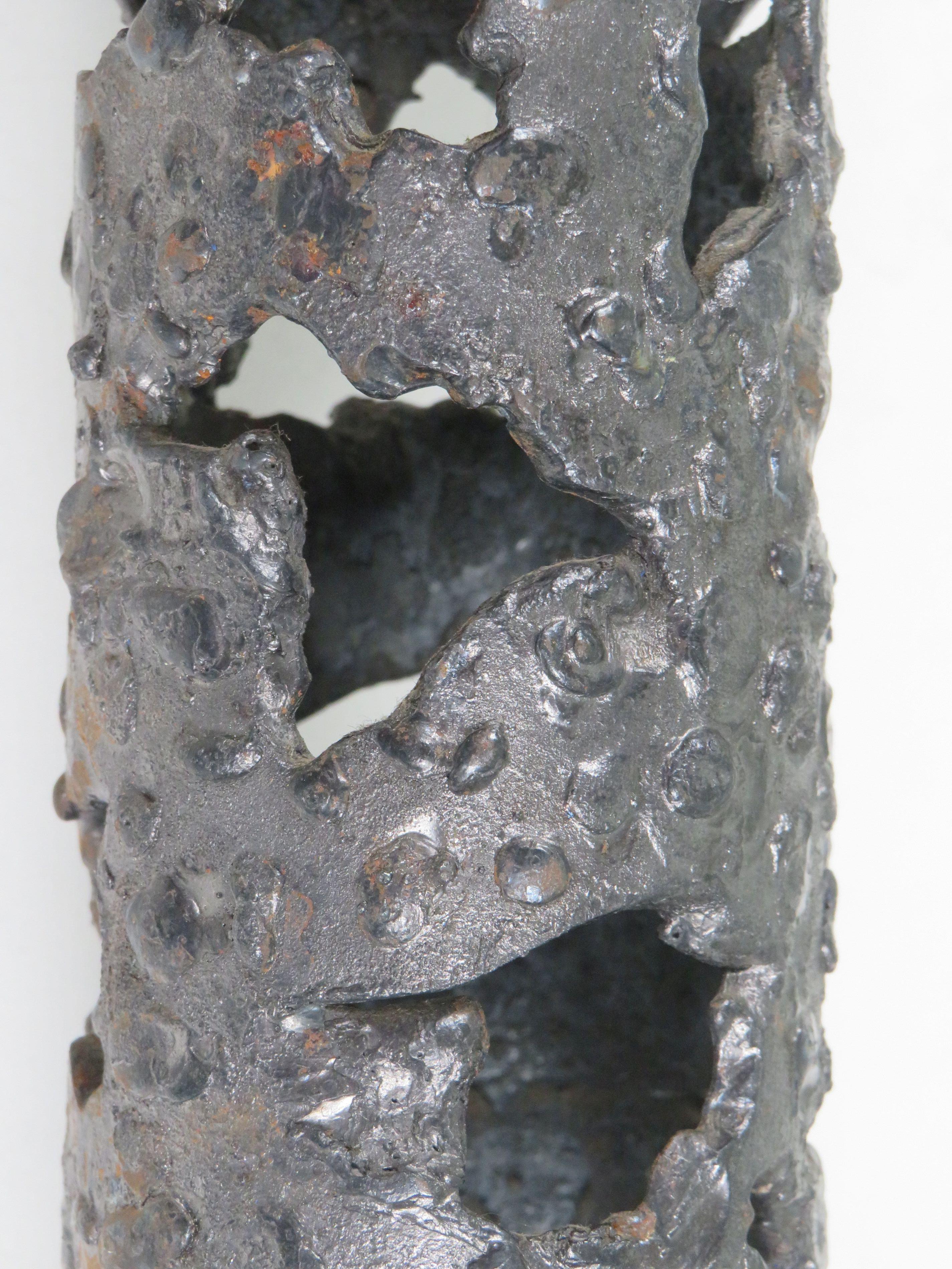 Rare Brutalist Iron Candleholder, Hand-Forged European Design, 1960s For Sale 4