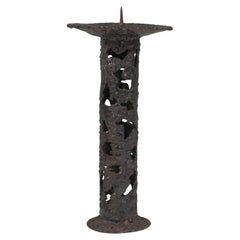 Rare Brutalist Iron Candleholder, Hand-Forged European Design, 1960s
