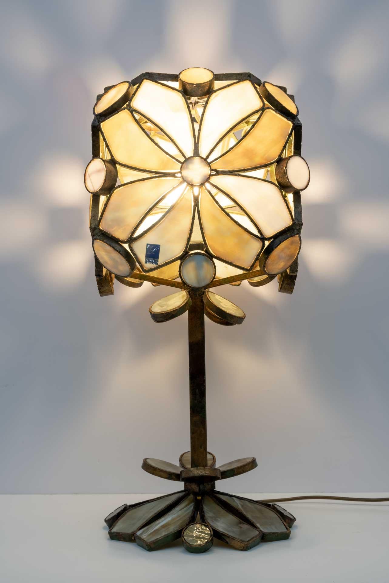 Late 20th Century Rare Brutalist Italian Glass Paste and Wrought Iron Table Lamp by Longobard, 70s For Sale