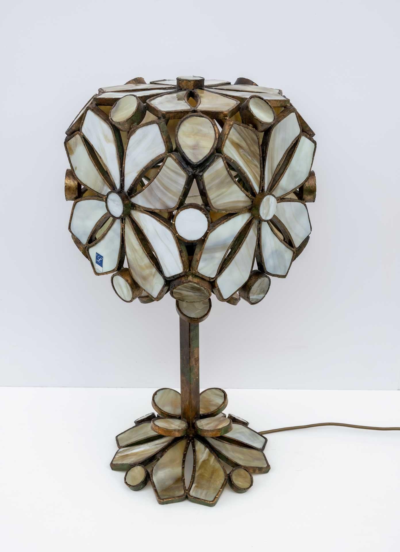 Rare Brutalist Italian Glass Paste and Wrought Iron Table Lamp by Longobard, 70s For Sale 2