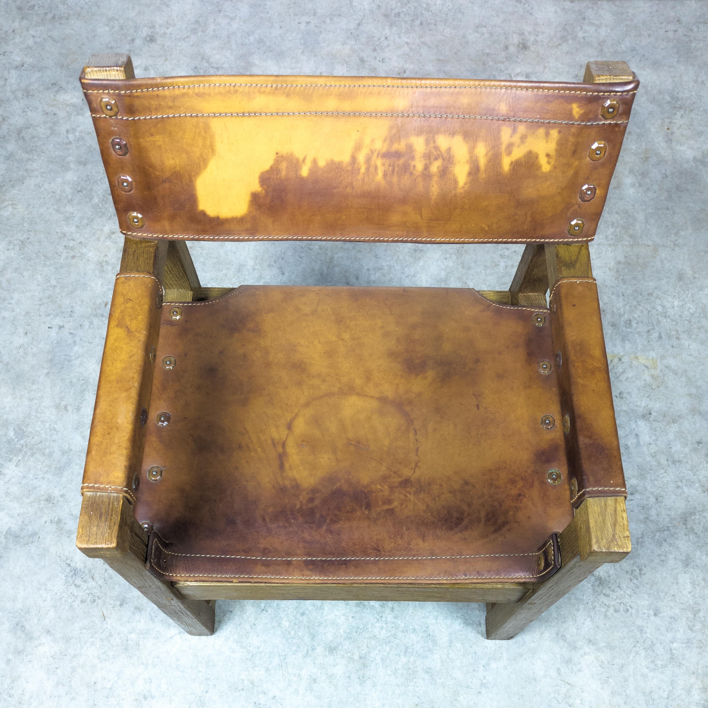 Rare brutalist leather armchair by Biosca, Spain 1950s For Sale 4
