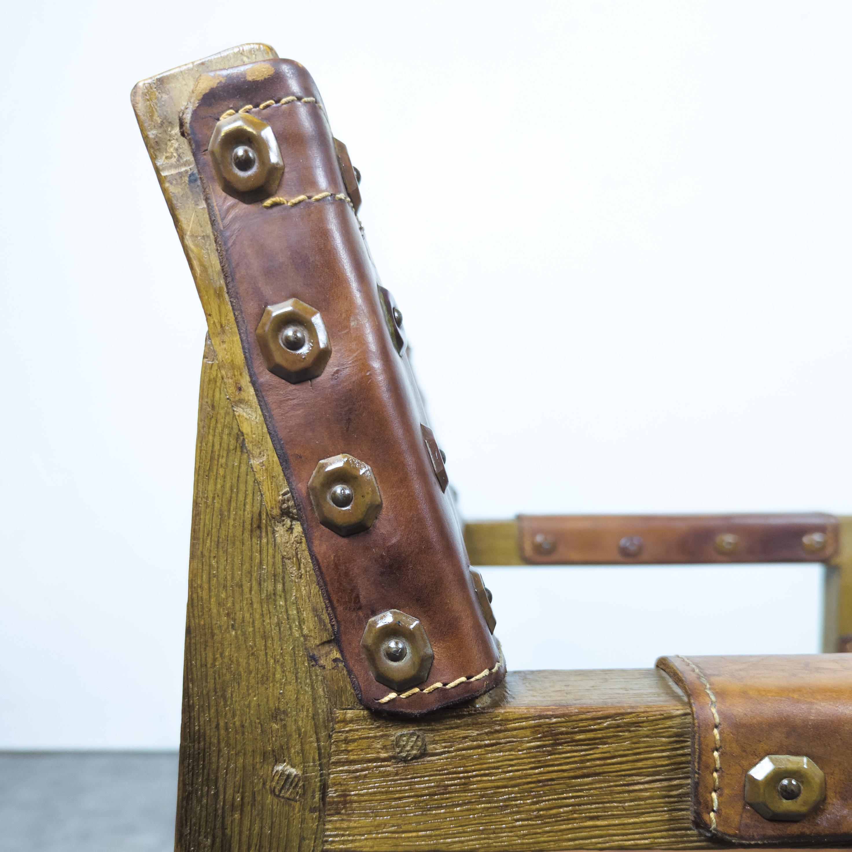 Rare brutalist leather armchair by Biosca, Spain 1950s For Sale 5