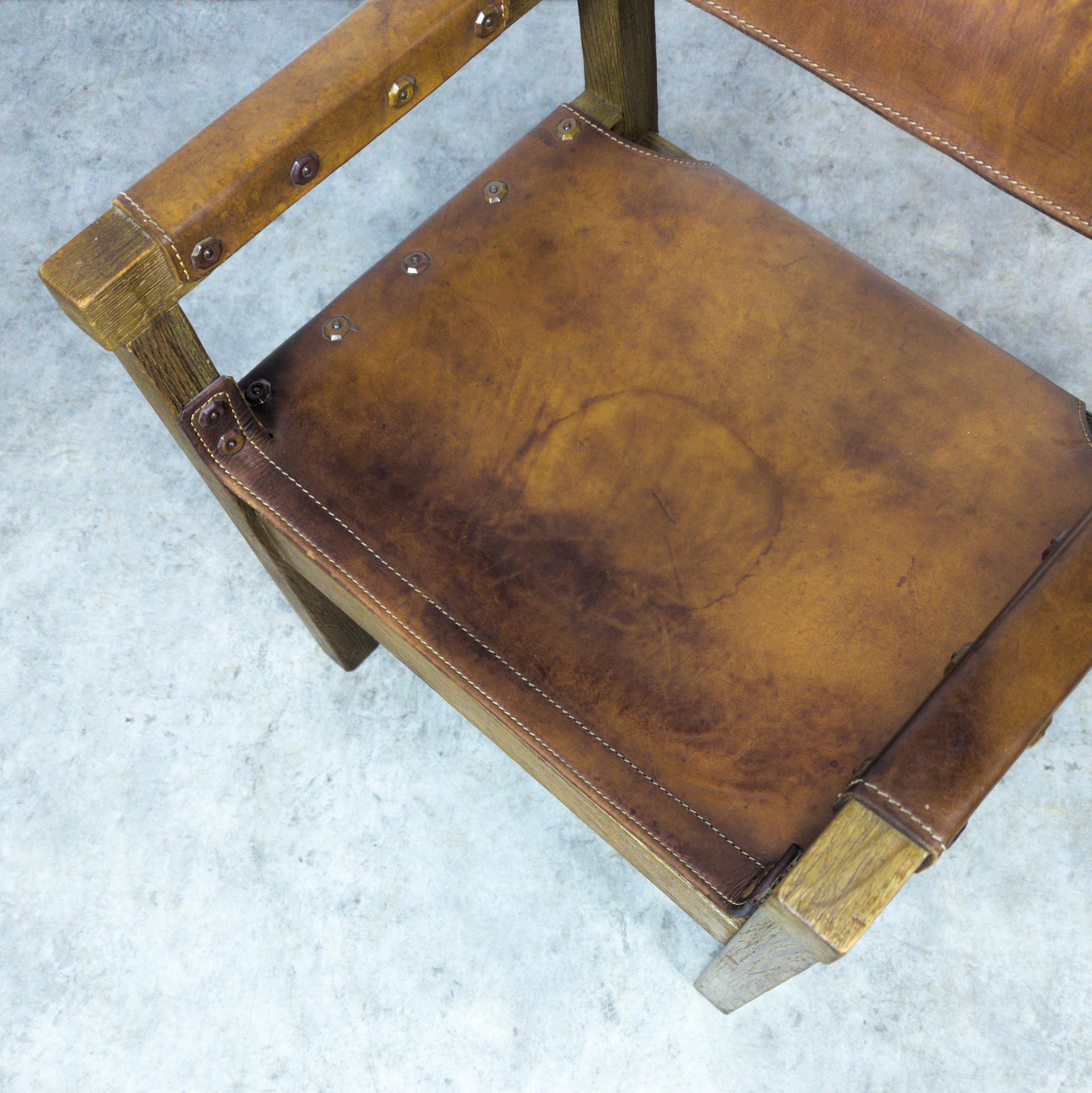 Rare brutalist leather armchair by Biosca, Spain 1950s For Sale 10