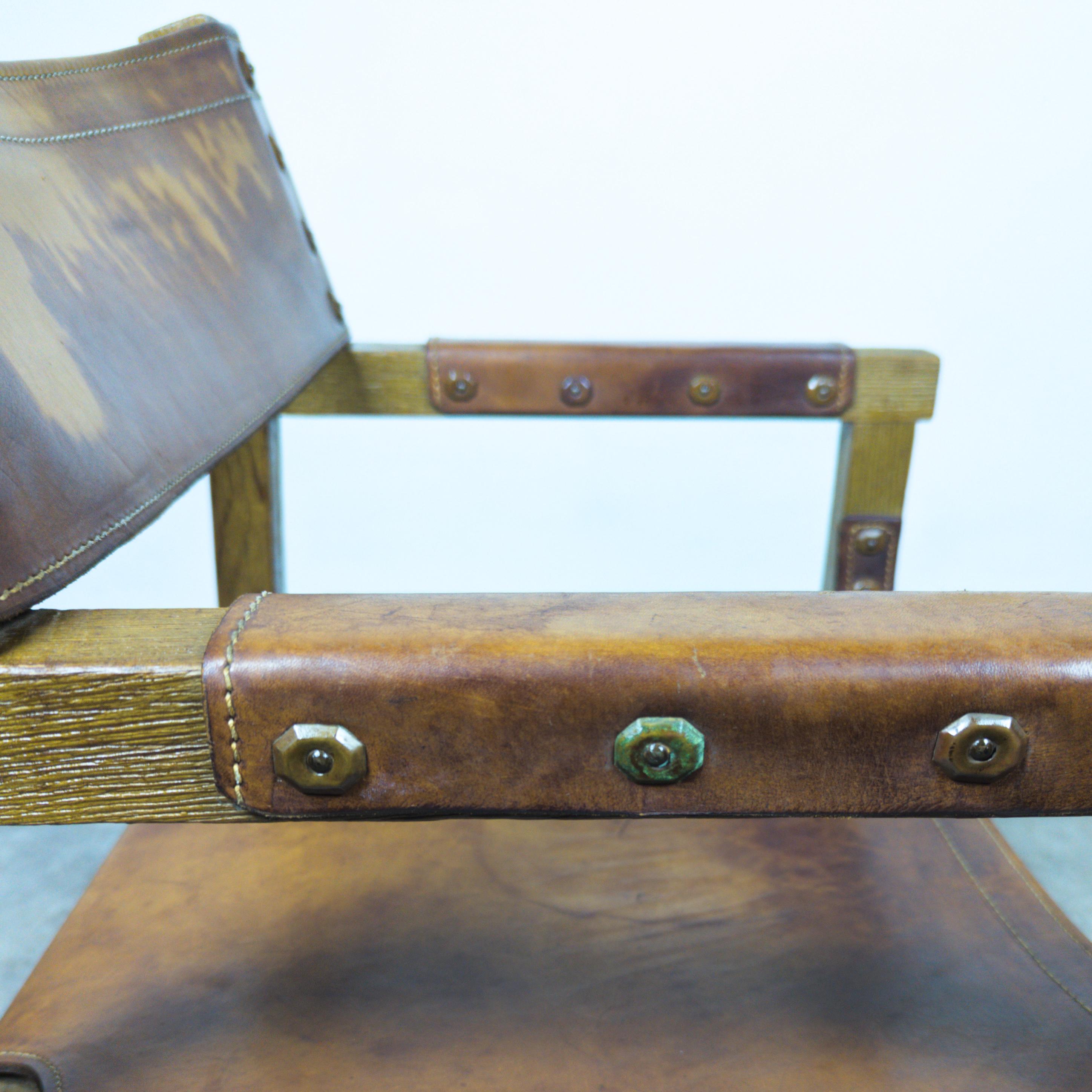 Rare brutalist leather armchair by Biosca, Spain 1950s For Sale 12