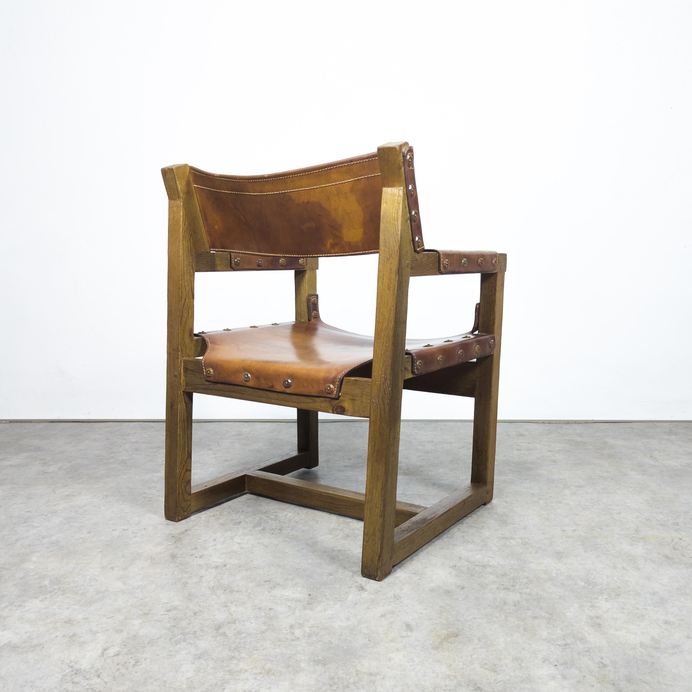 Mid-20th Century Rare brutalist leather armchair by Biosca, Spain 1950s For Sale