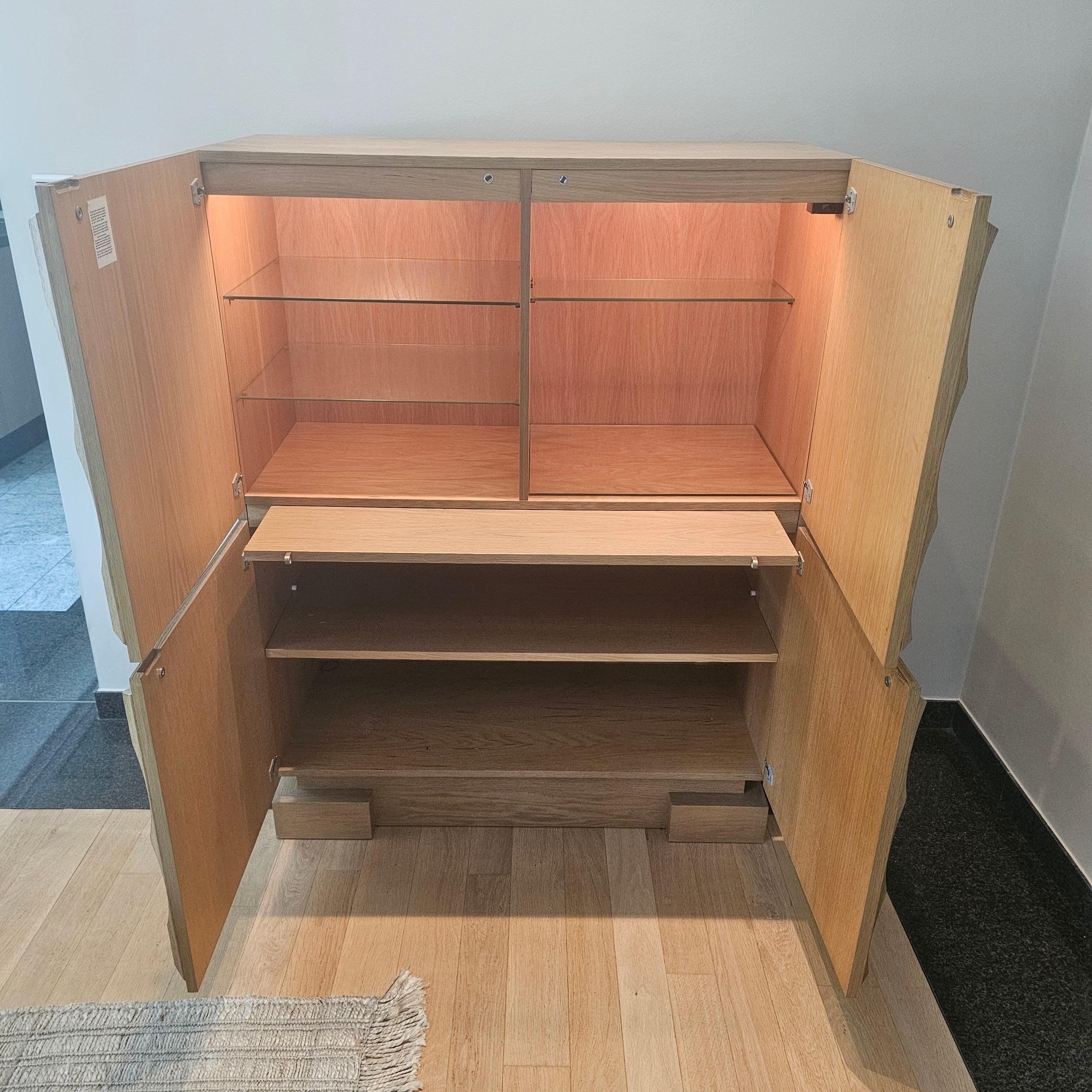 Carved Rare  Brutalist Oak Bar, Original Edition 