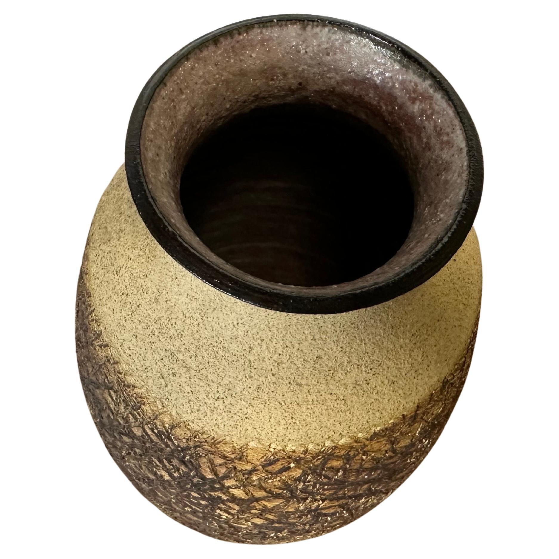 American Rare Brutalist Studio Pottery Stoneware Vase  by Sally Hare Leibold For Sale