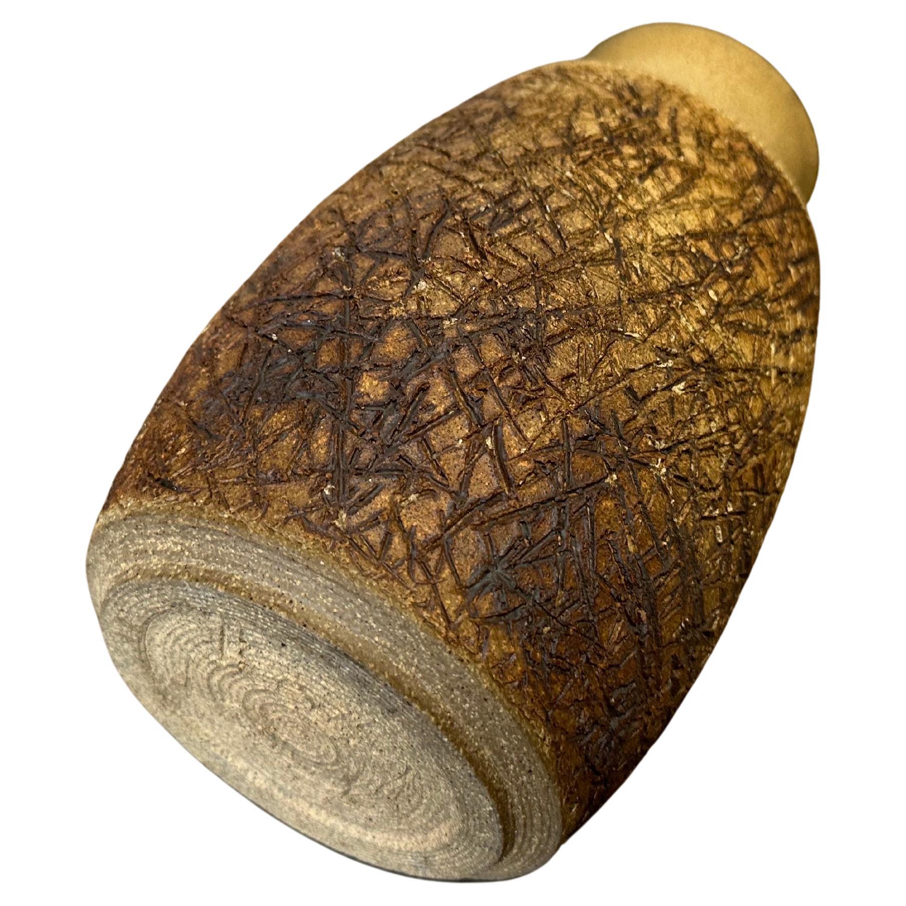 Rare Brutalist Studio Pottery Stoneware Vase  by Sally Hare Leibold In Good Condition For Sale In San Diego, CA