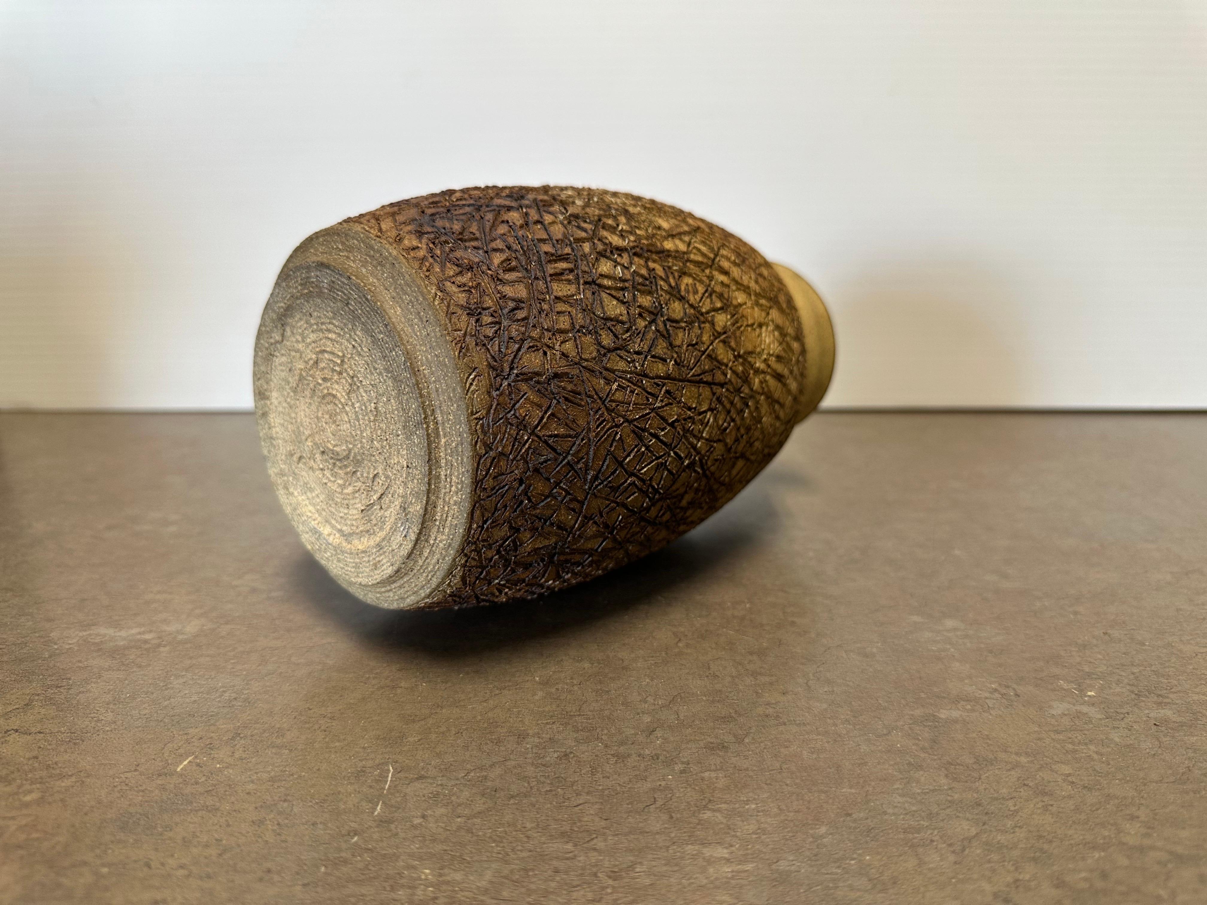 Rare Brutalist Studio Pottery Stoneware Vase  by Sally Hare Leibold For Sale 3