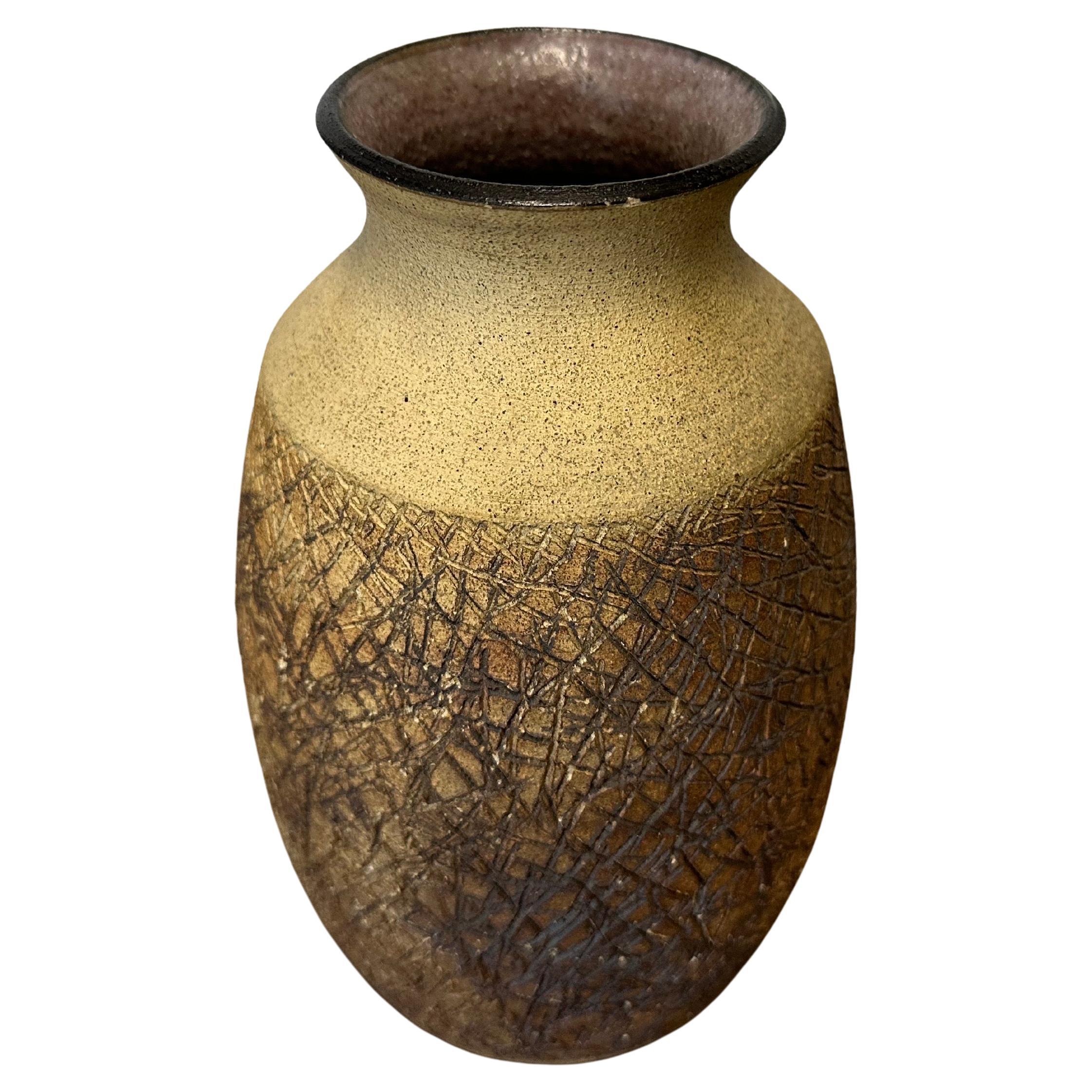 Rare Brutalist Studio Pottery Stoneware Vase  by Sally Hare Leibold For Sale