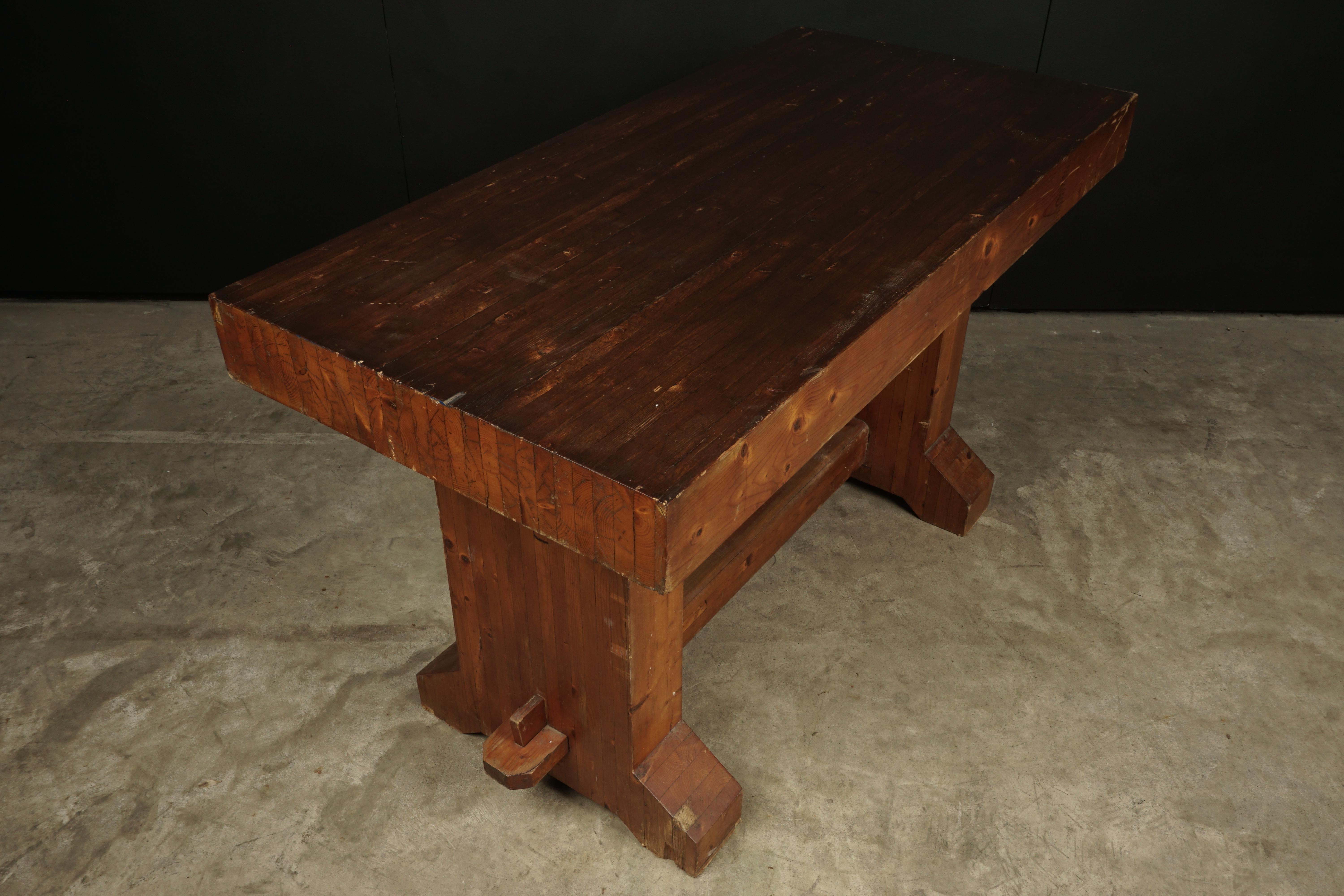 Pine Rare Brutalist Table from France, 1960s